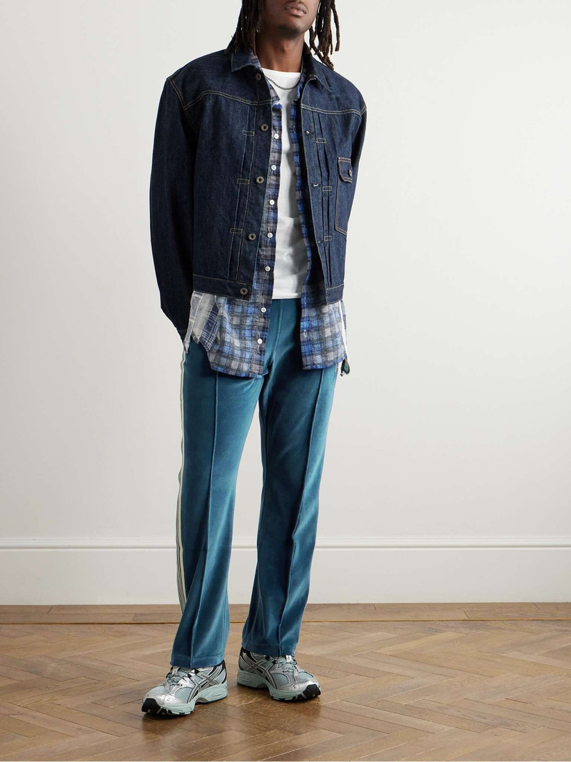 NEEDLES Straight-Leg Webbing-Trimmed Logo-Embroidered Cotton-Blend Velour Track Pants outlook