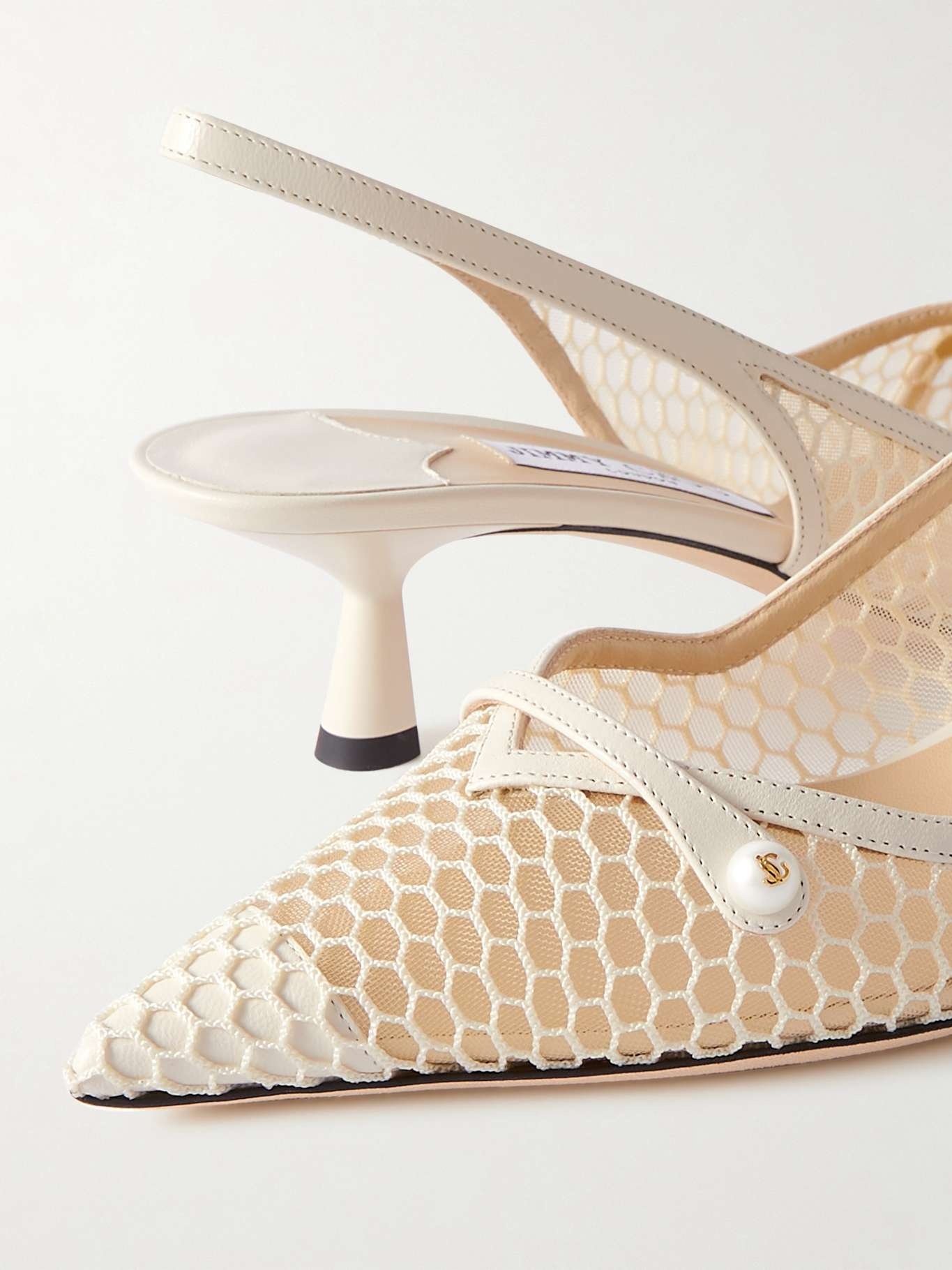 Amita 45 faux-pearl embellished leather-trimmed mesh slingback pumps White - 4