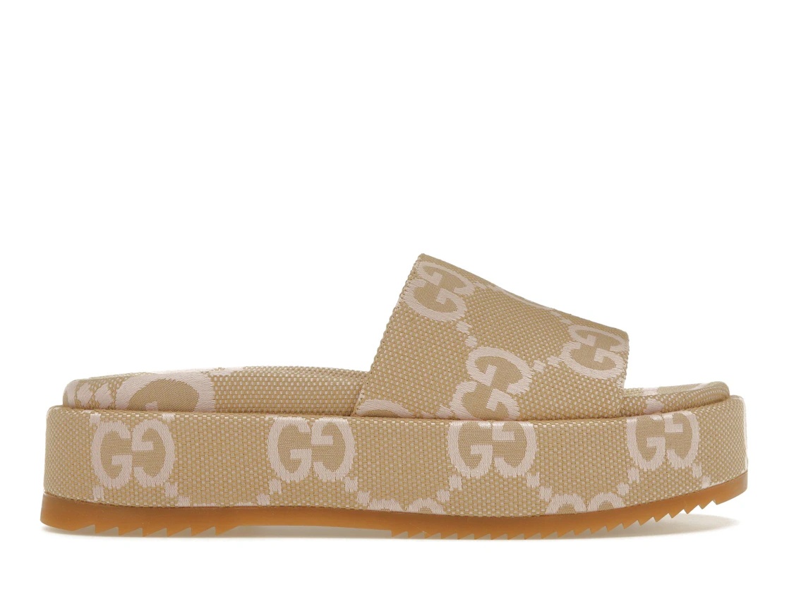 Gucci Jumbo GG Platform Slide Sandal Beige Light Pink Canvas - 1