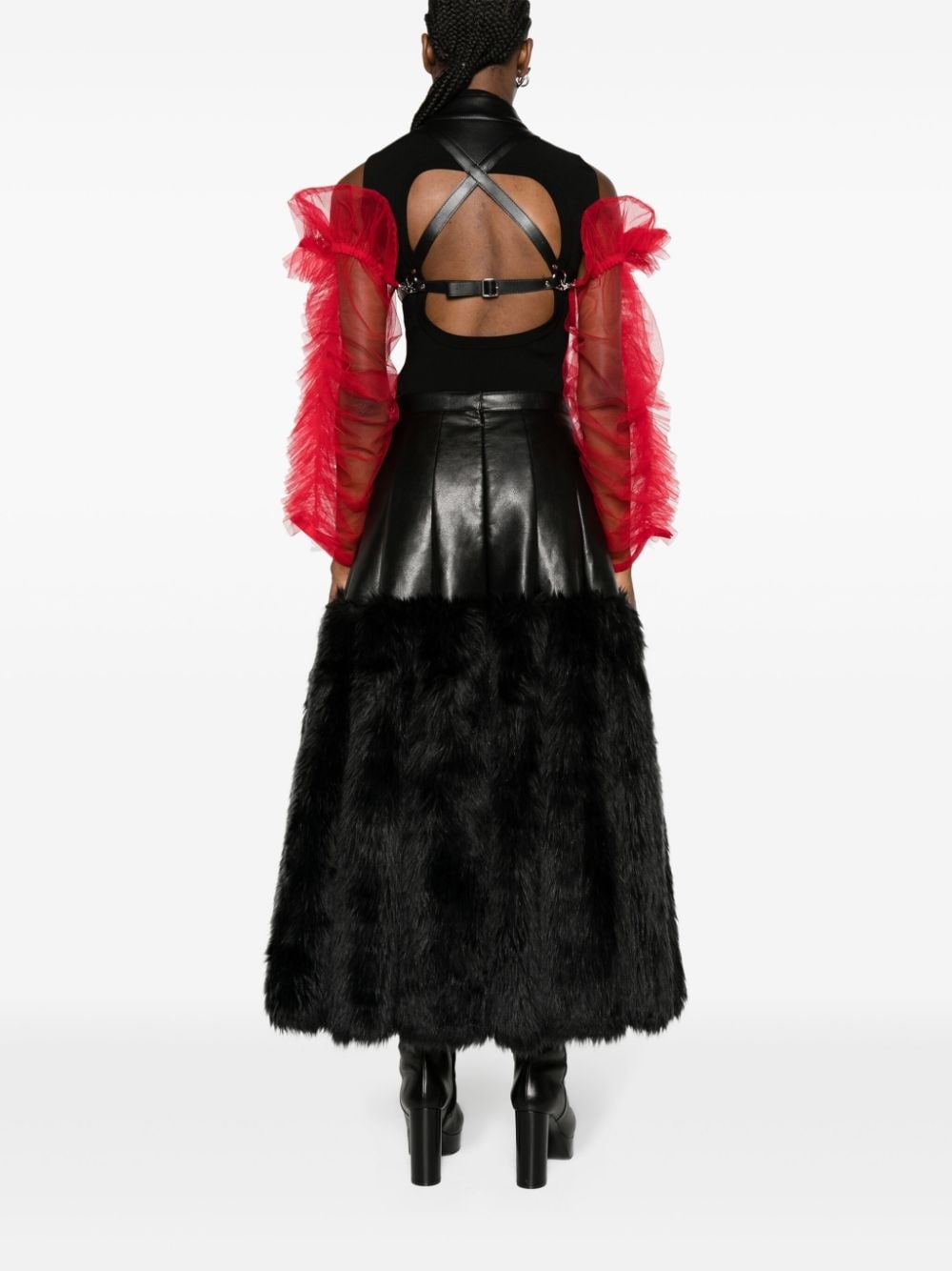 tulle-sleeve leather harness top - 4