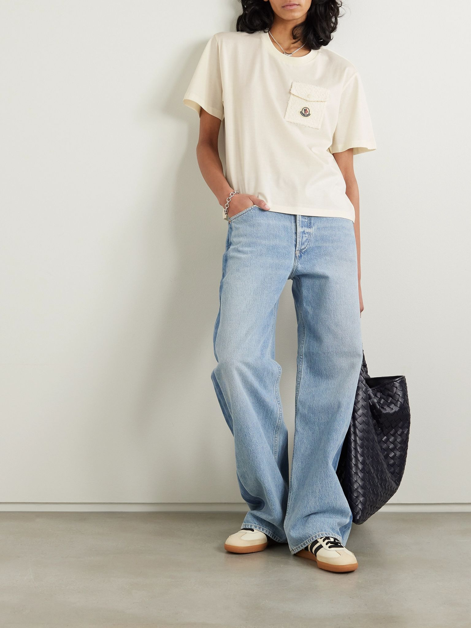 Embroidered cotton-jersey T-shirt Cream - 2