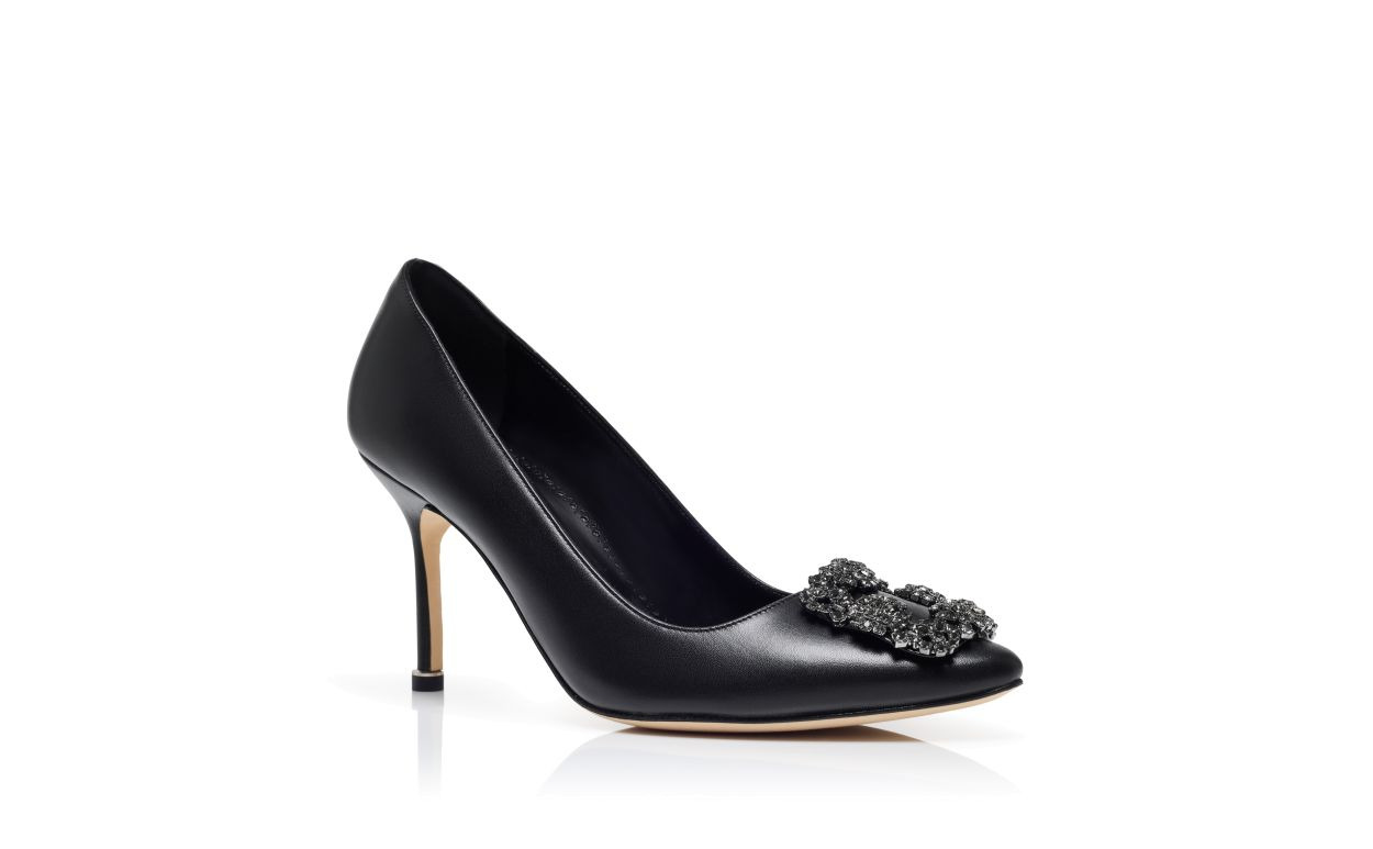 Black Calf Leather Jewel Buckle Pumps - 3