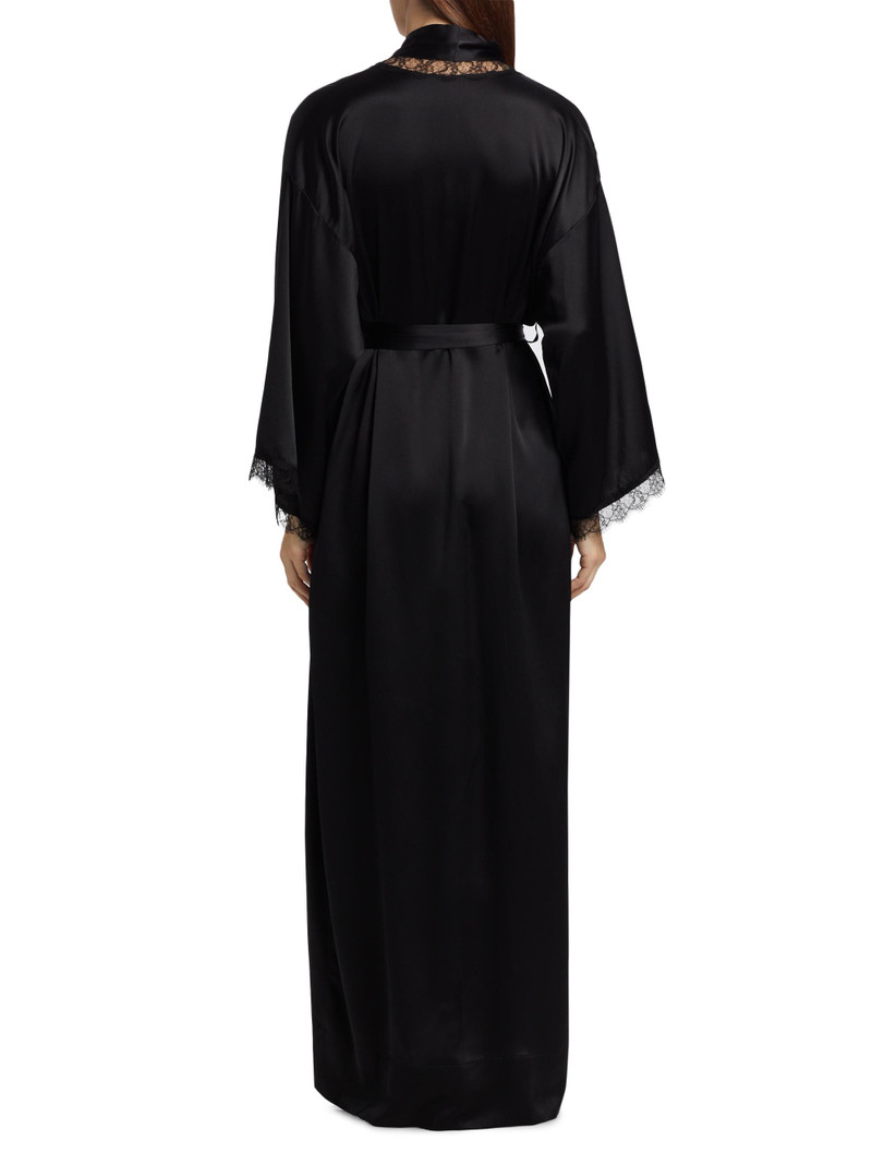 Women's Silk Lace Inset Robe - Black Black 5