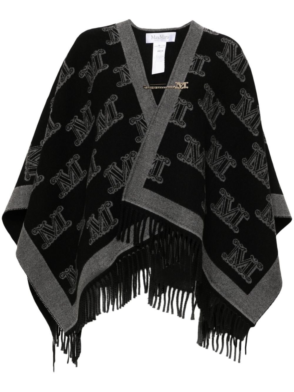 monogram-pattern wool poncho - 1