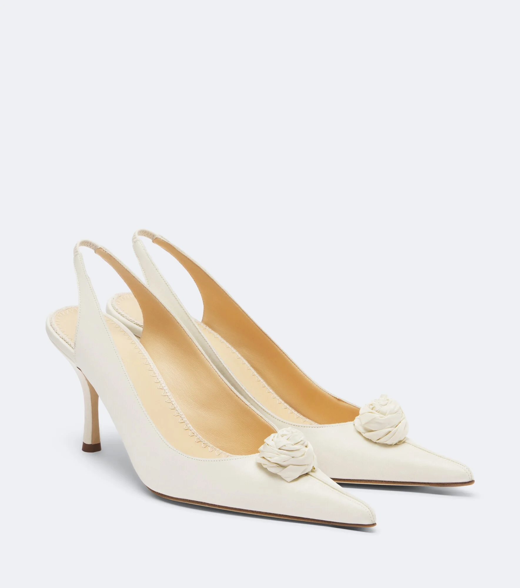 Floral-appliqué satin slingback pumps - 1