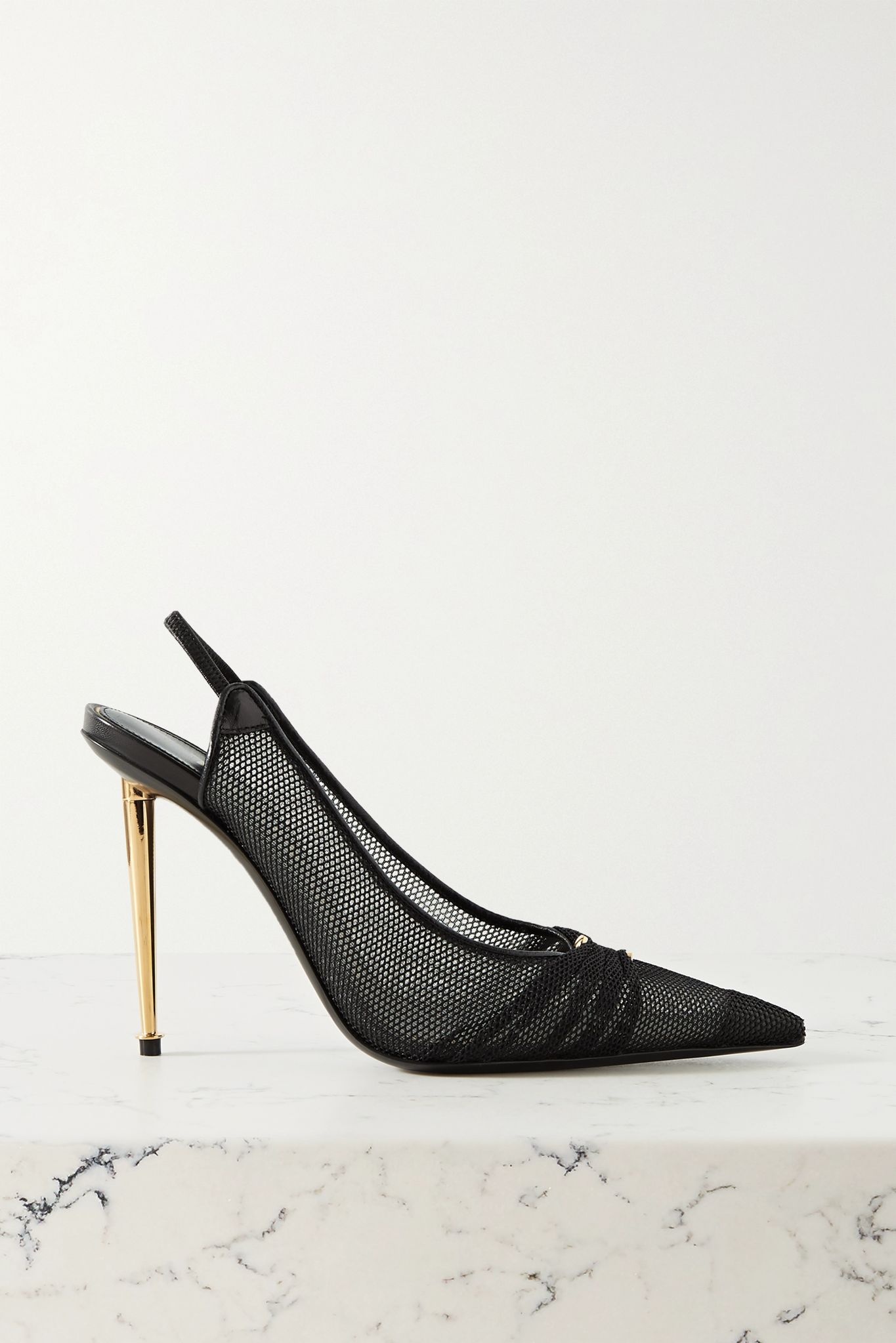 Leather-trimmed mesh slingback pumps - 1