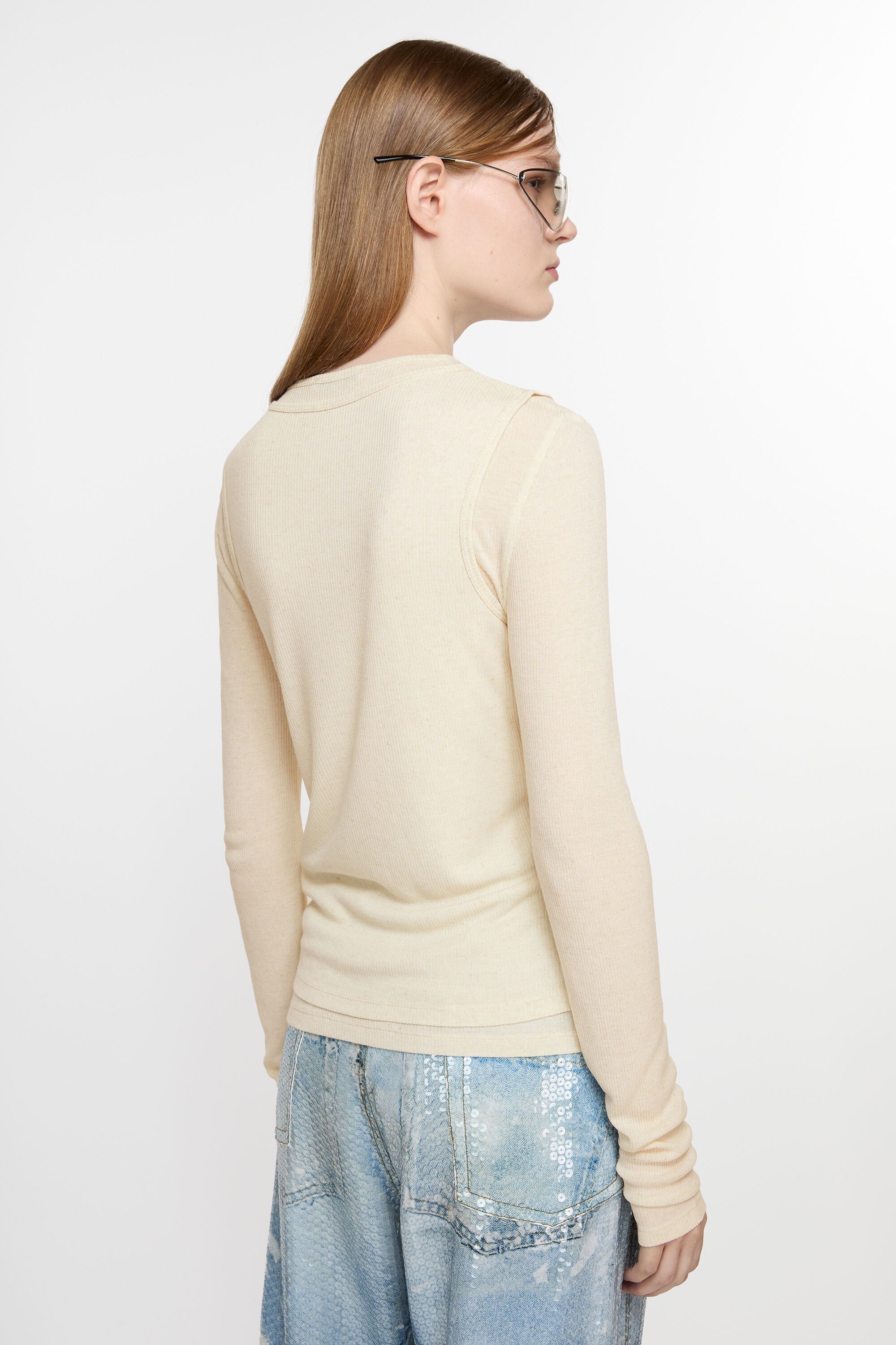 Double-layered long sleeve t-shirt - Ecru beige - 3