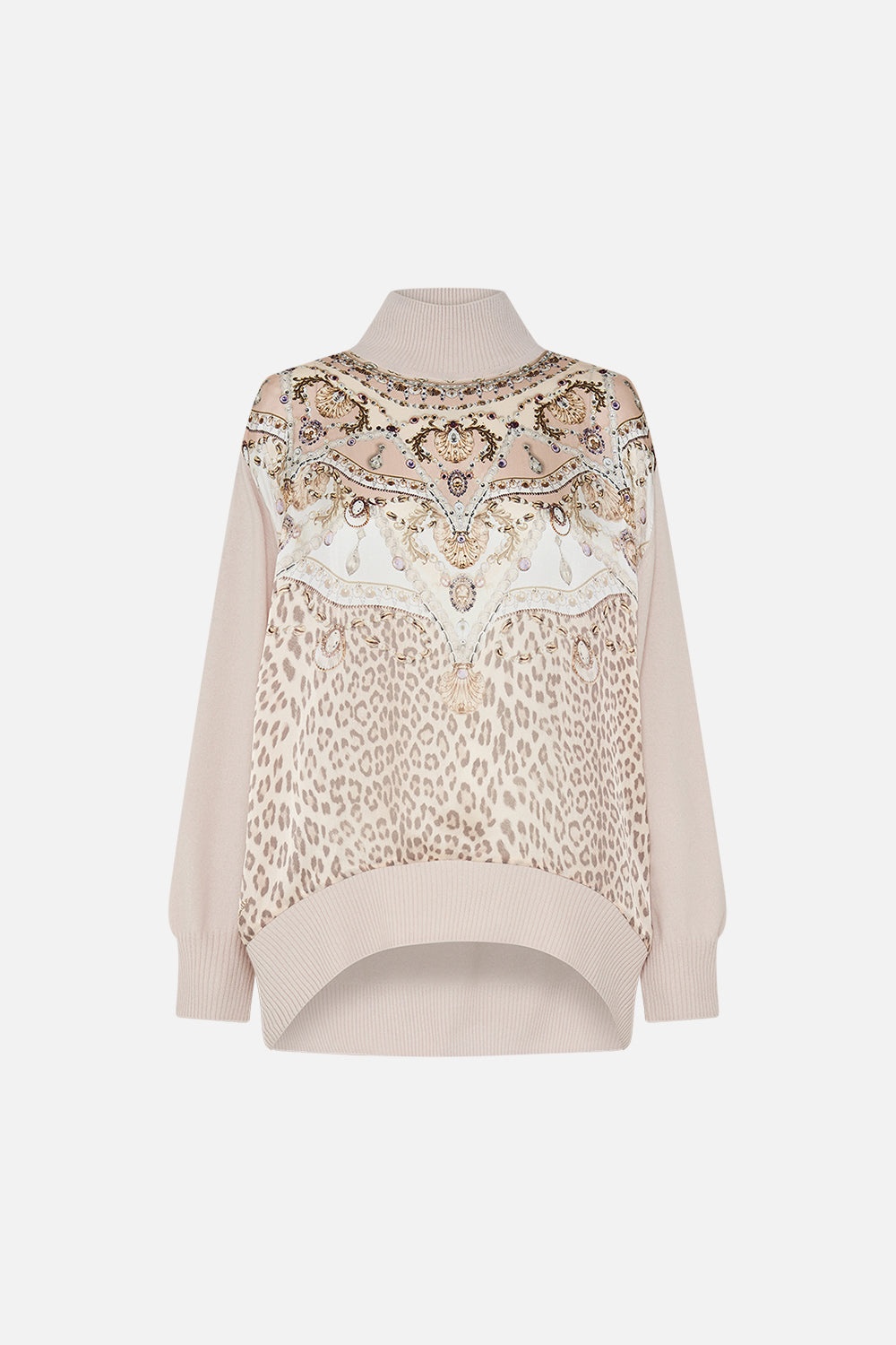 SILK FRONT TURTLE NECK KNIT - 1