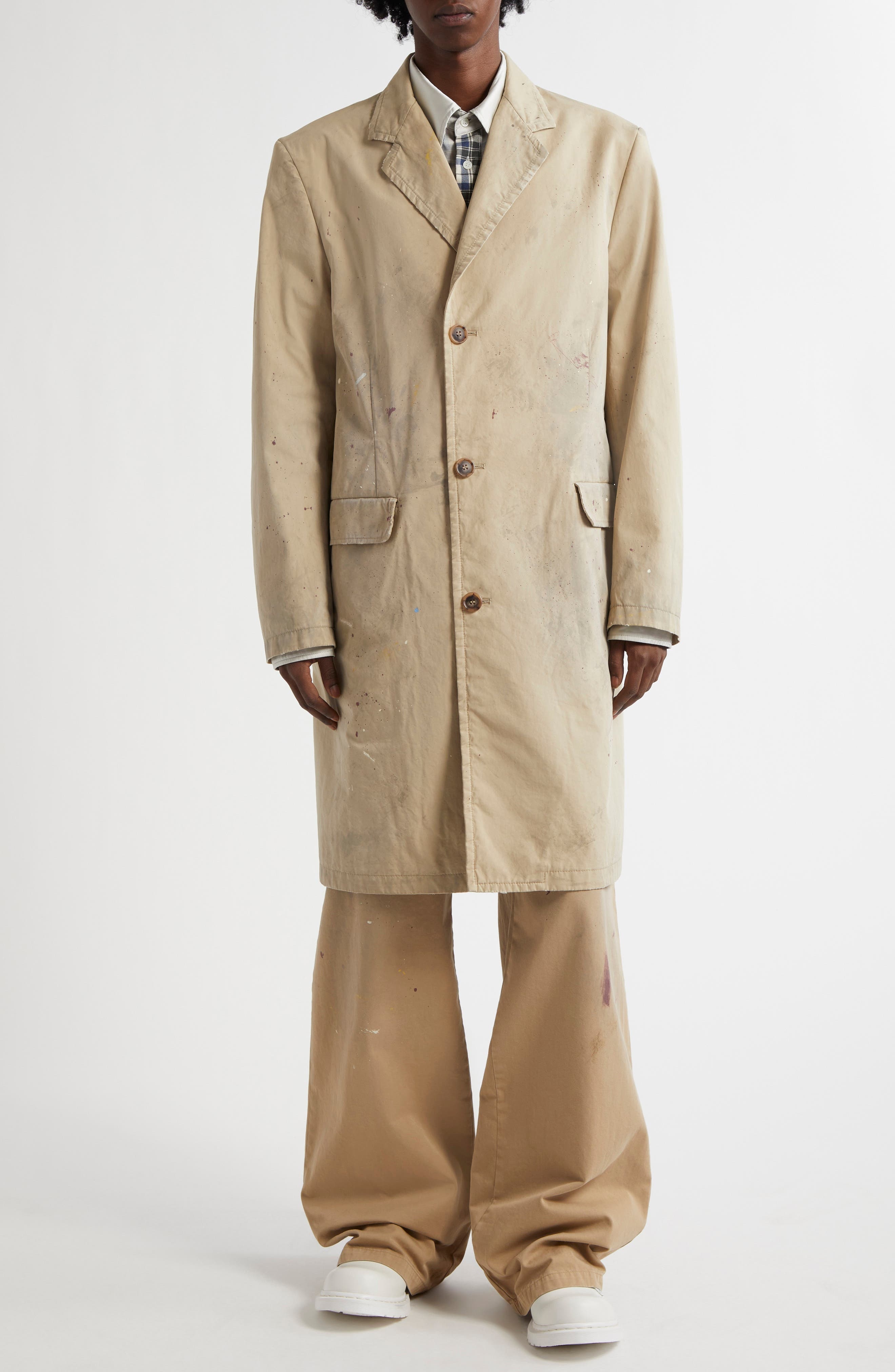 MM6 Maison Margiela Paint Splatter Gabardine Car Coat in Beige at Nordstrom - 2