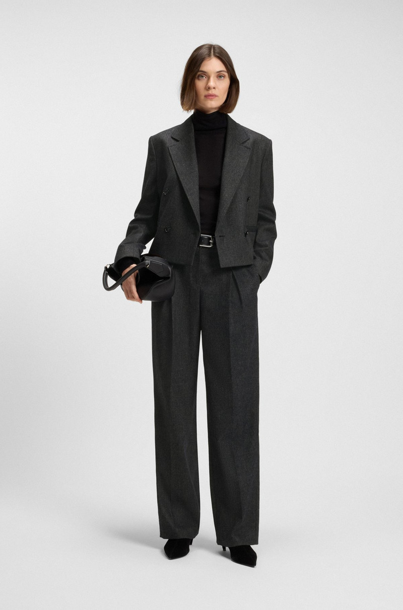 BOSS CROPPED DOUBLE-BREASTED BLAZER IN MELANGE FLANNEL outlook