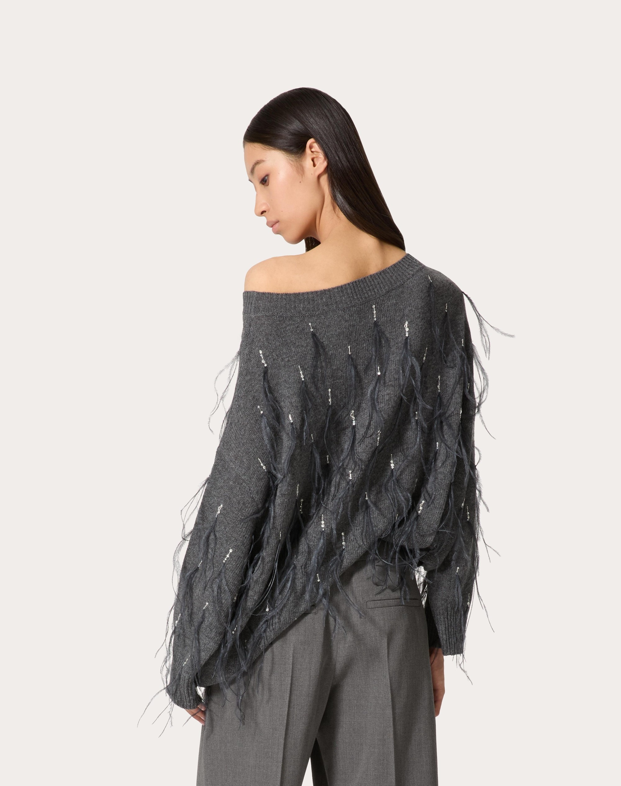 EMBROIDERED WOOL SWEATER WITH FEATHERS - 4