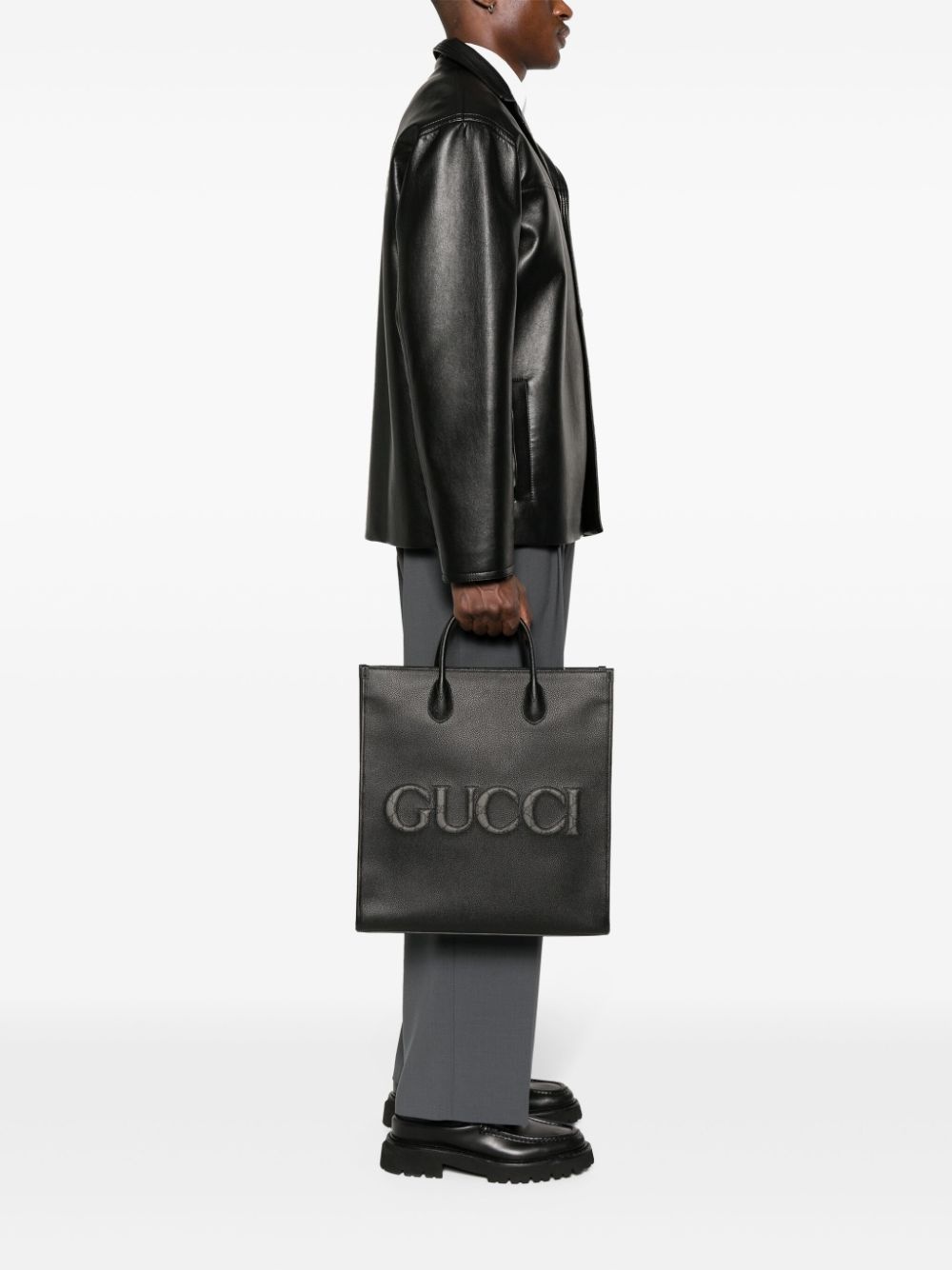 logo-embossed leather tote bag - 2