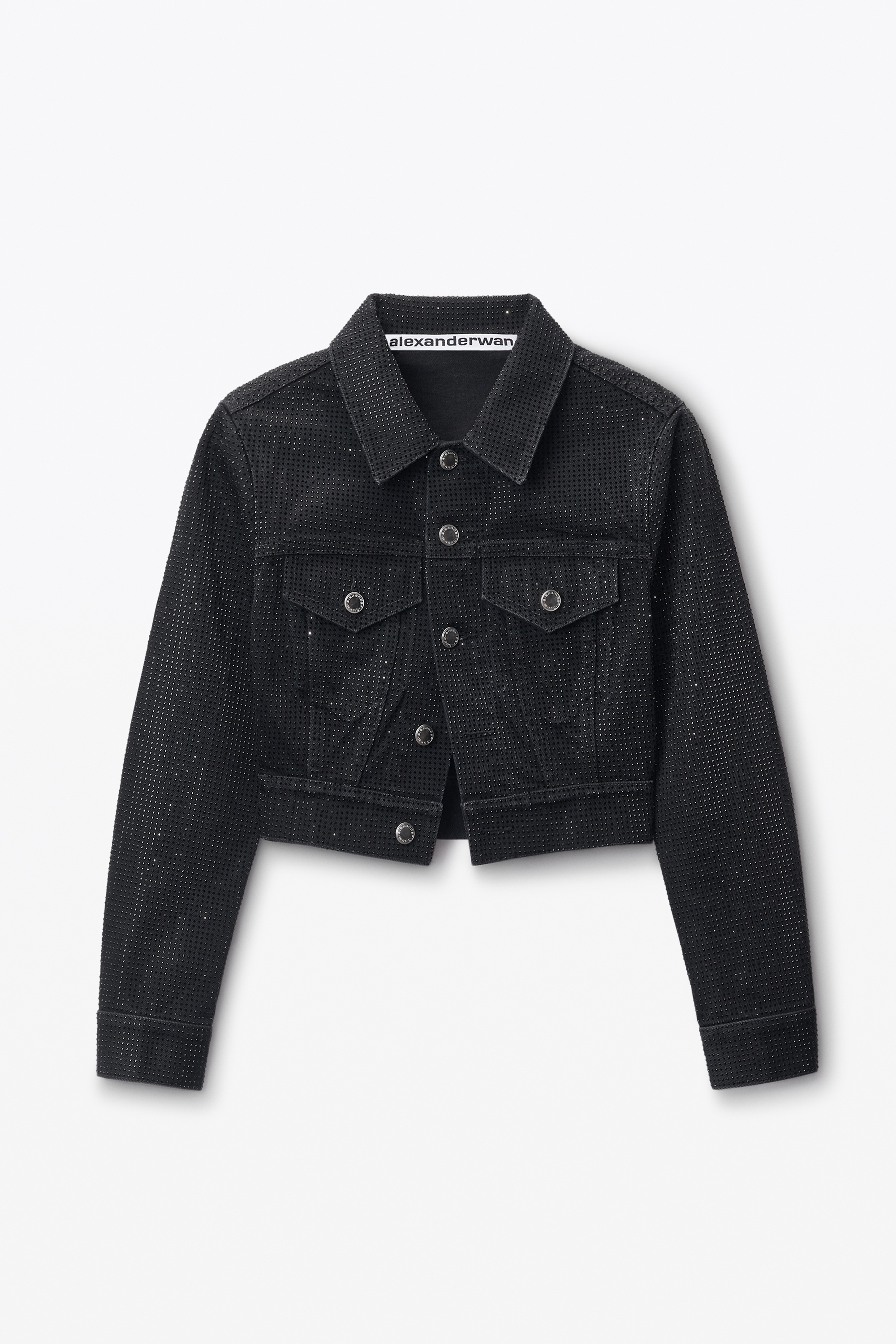 shrunken trucker jacket in crystal hotfix denim - 1