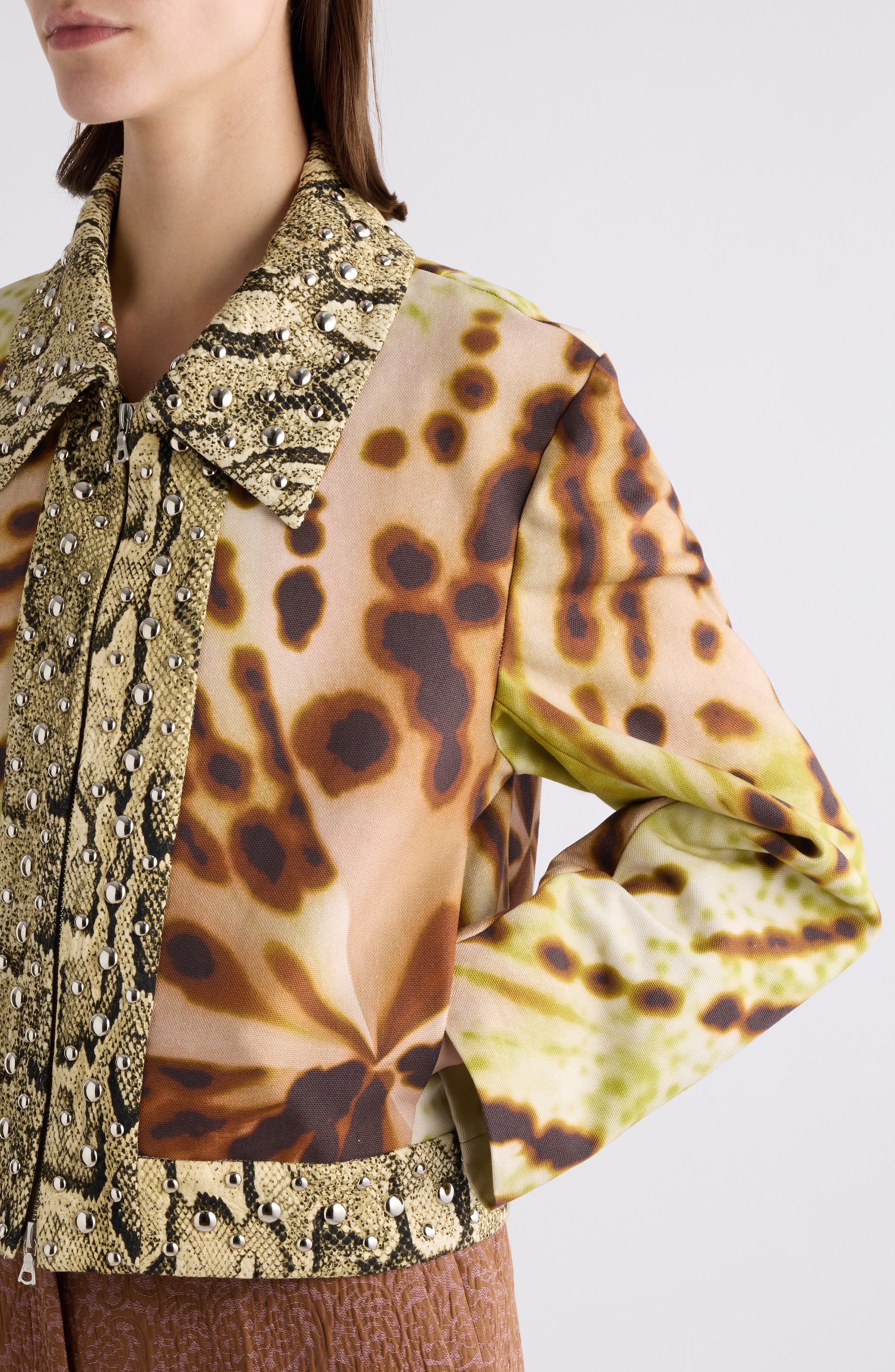Dries Van Noten Vurano Studded Mixed Media Jacket in Olive at Nordstrom - 5