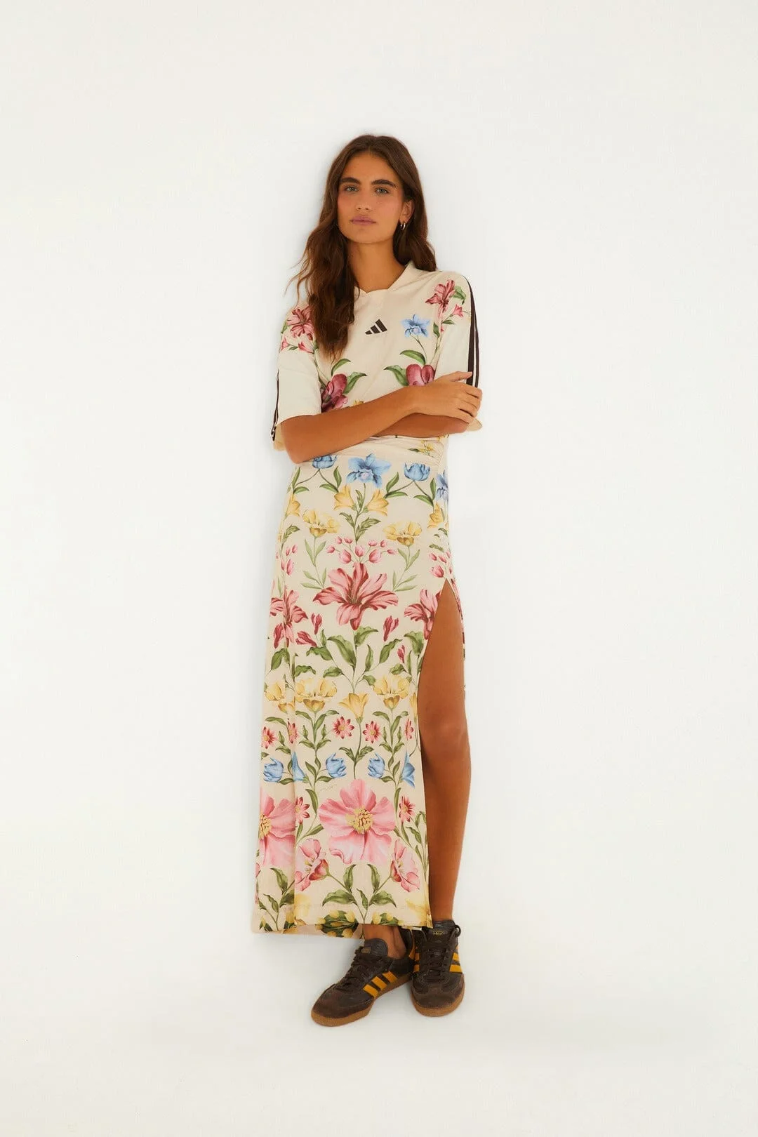 Ainika Floral Off-White Adidas Midi Dress - 1