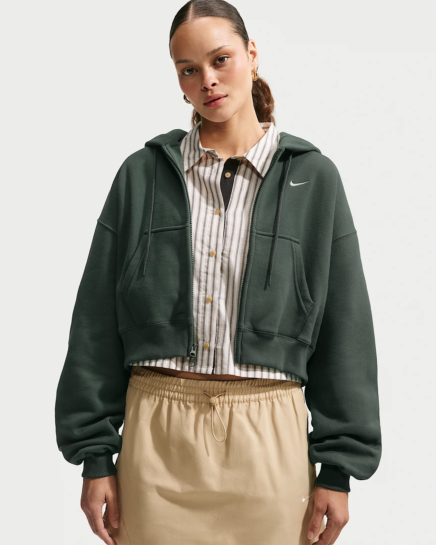 Nike Studio Fleece Medium Weight Women's Oversized Full-Zip Cropped Hoodie - 1