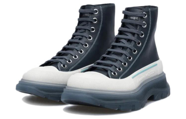 (WMNS) Alexander McQueen Tread Slick Lace-Up Boots 'Navy White' 702041WHZ6D1137 - 2