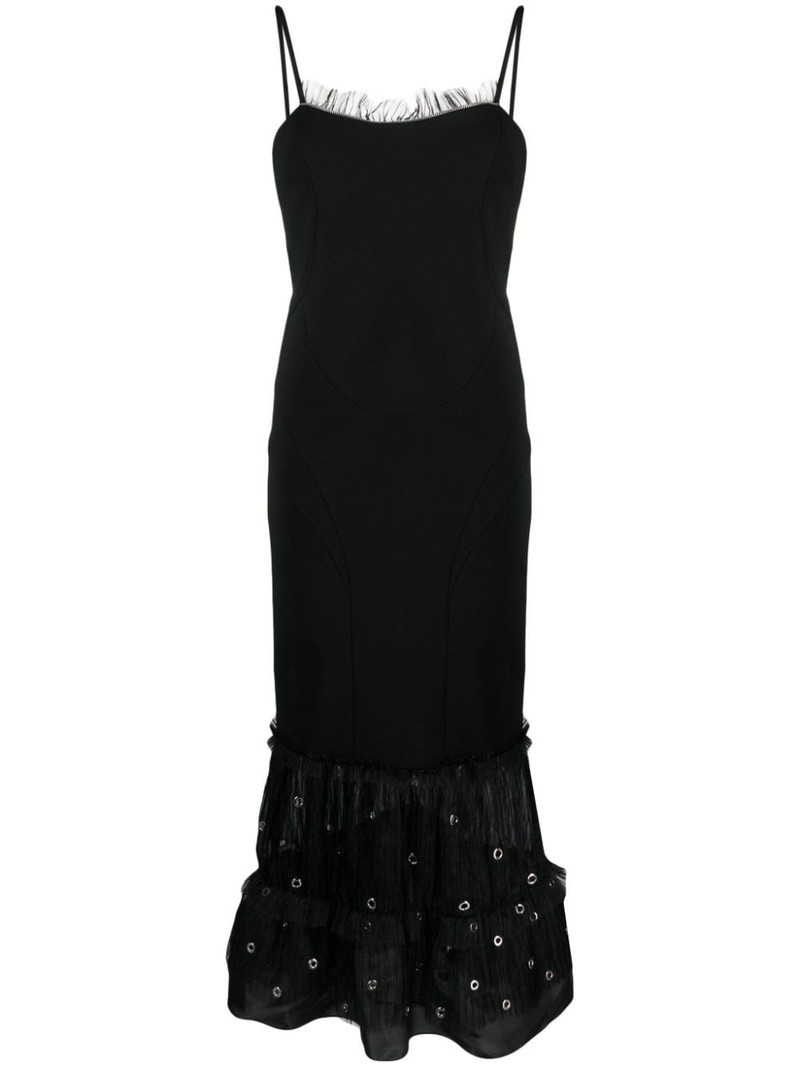 eyelet-embellished flared maxi dress 1