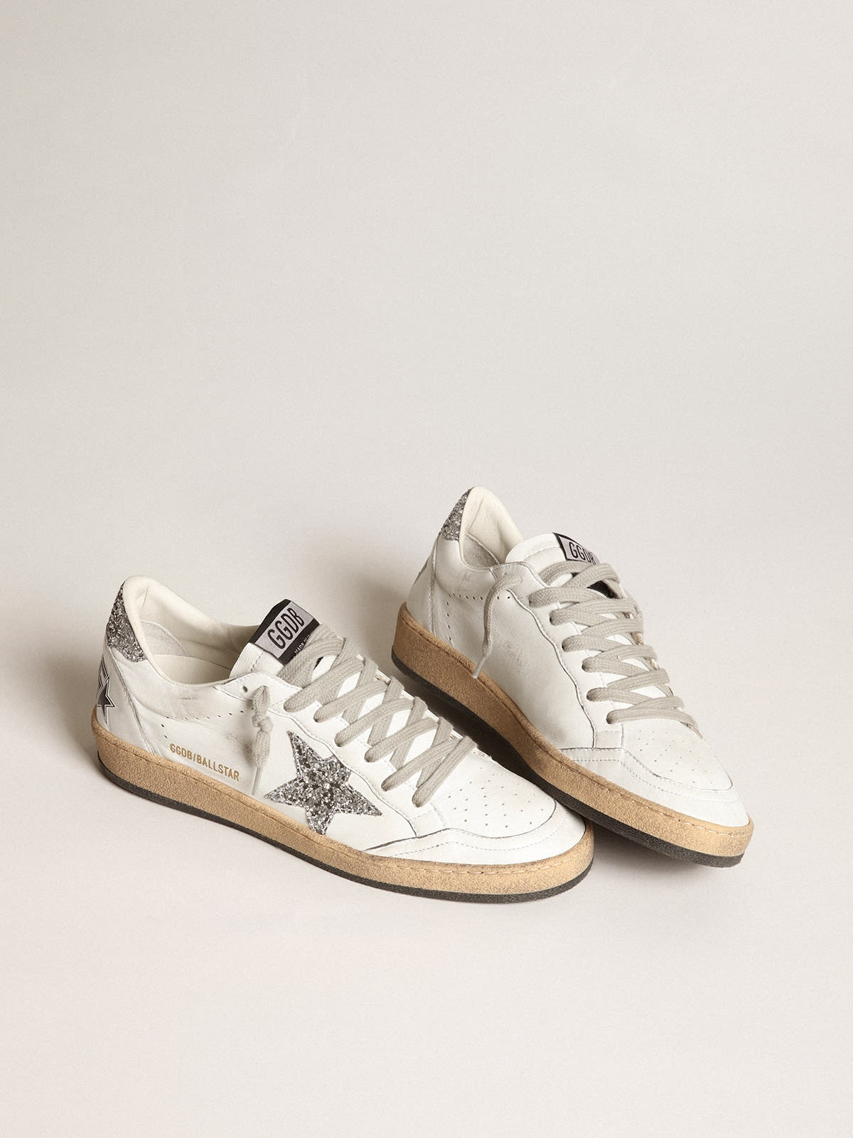 Ball Star sneakers in white nappa leather with silver glitter star and heel tab - 2