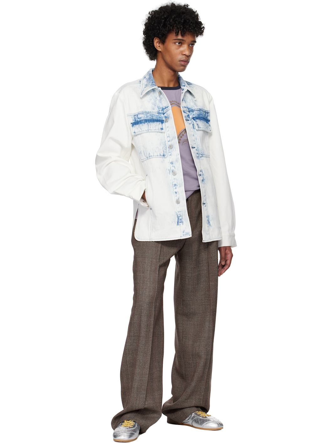 White & Blue Acid Wash Denim Jacket - 4