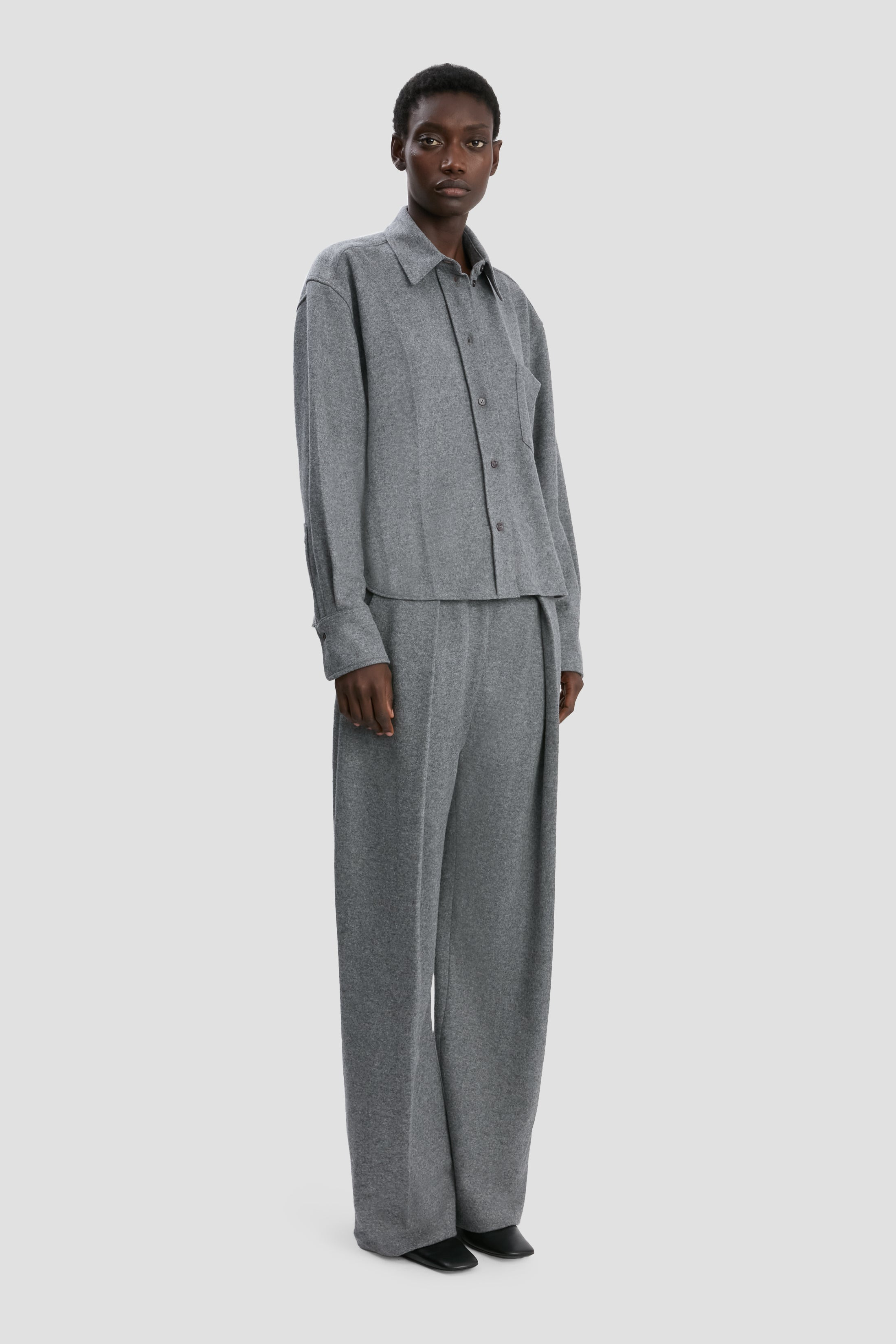 Cropped Long Sleeve Shirt In Grey Melange - 4