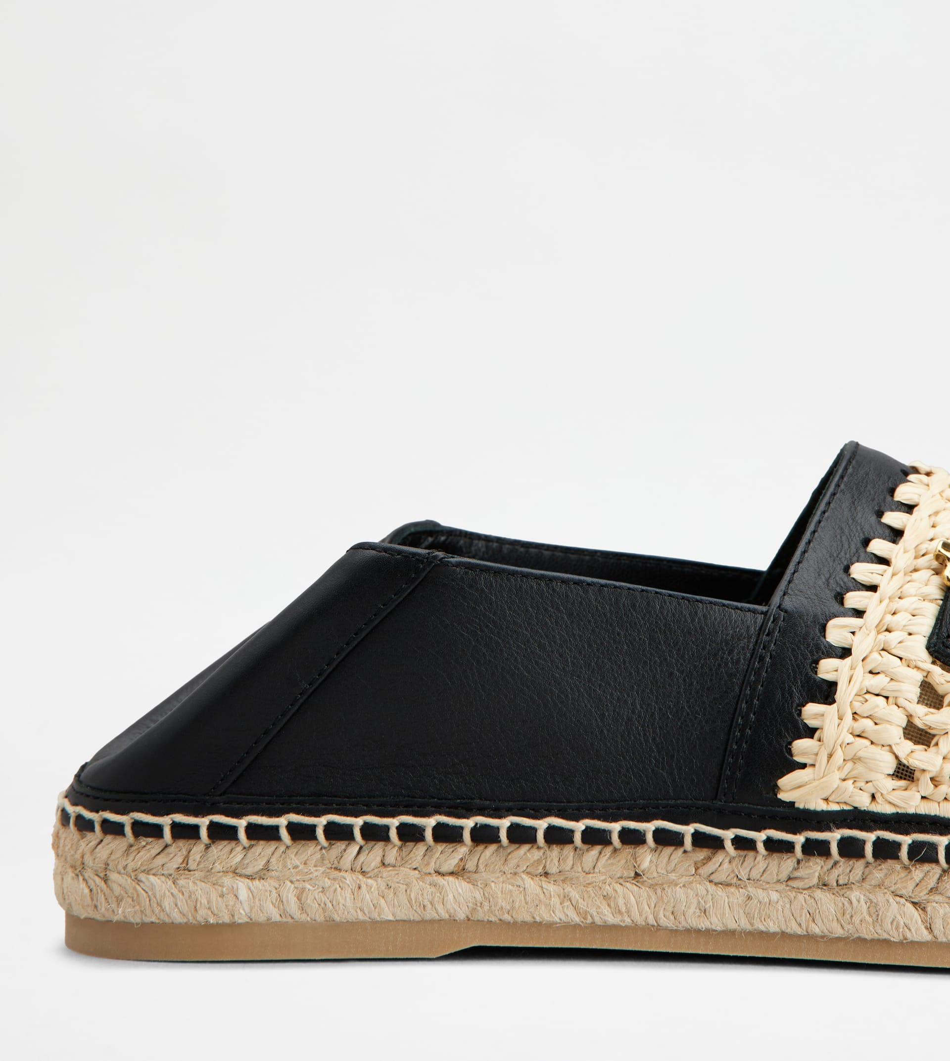 ESPADRILLES IN LEATHER AND FABRIC - BLACK, BEIGE - 6