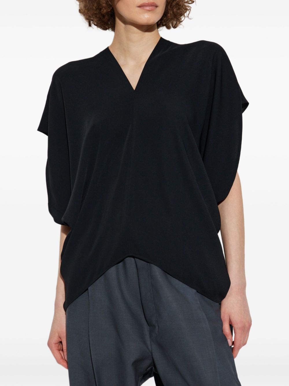 draped V-neck blouse - 3
