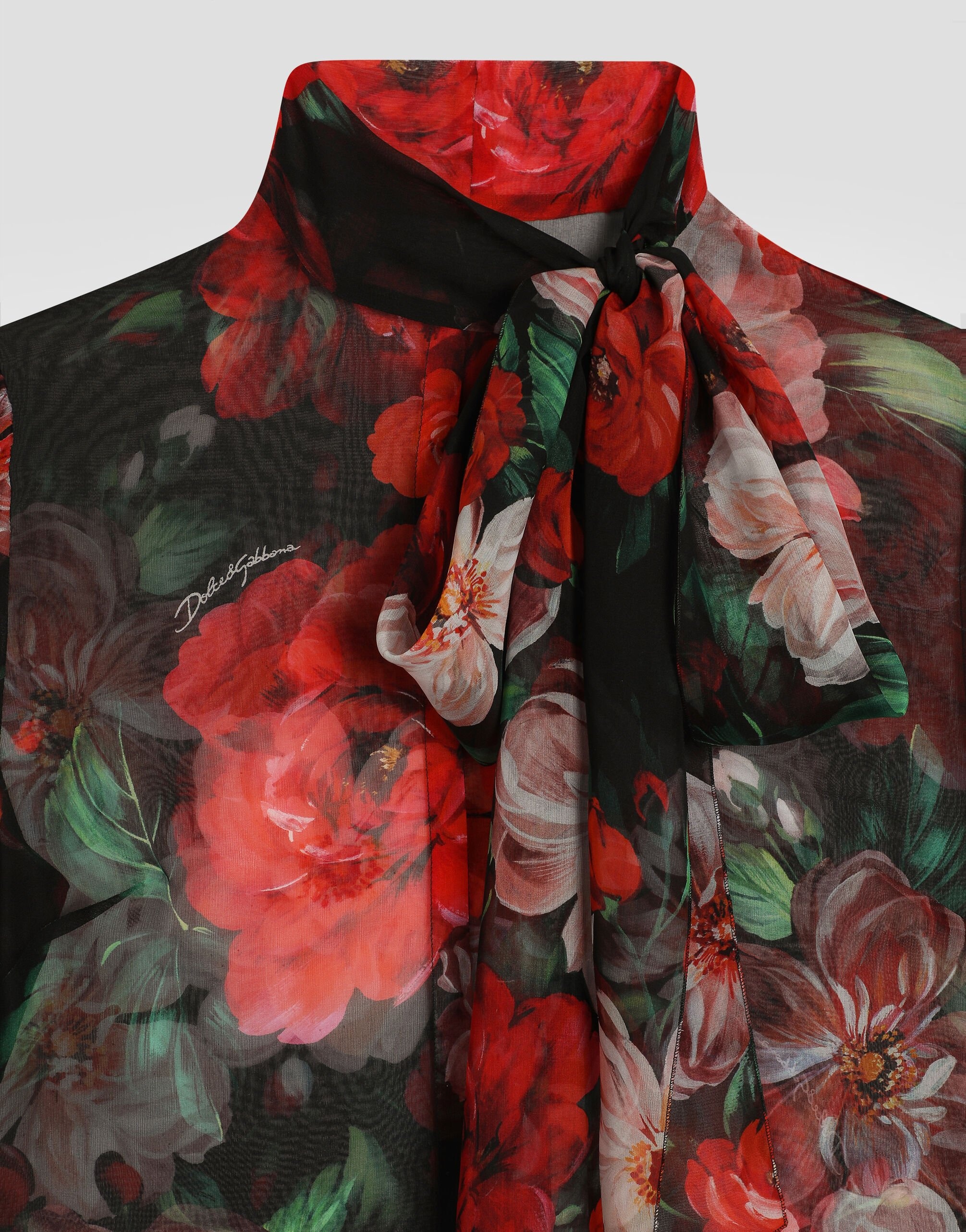 Chiffon pussy-bow shirt with floral print - 3
