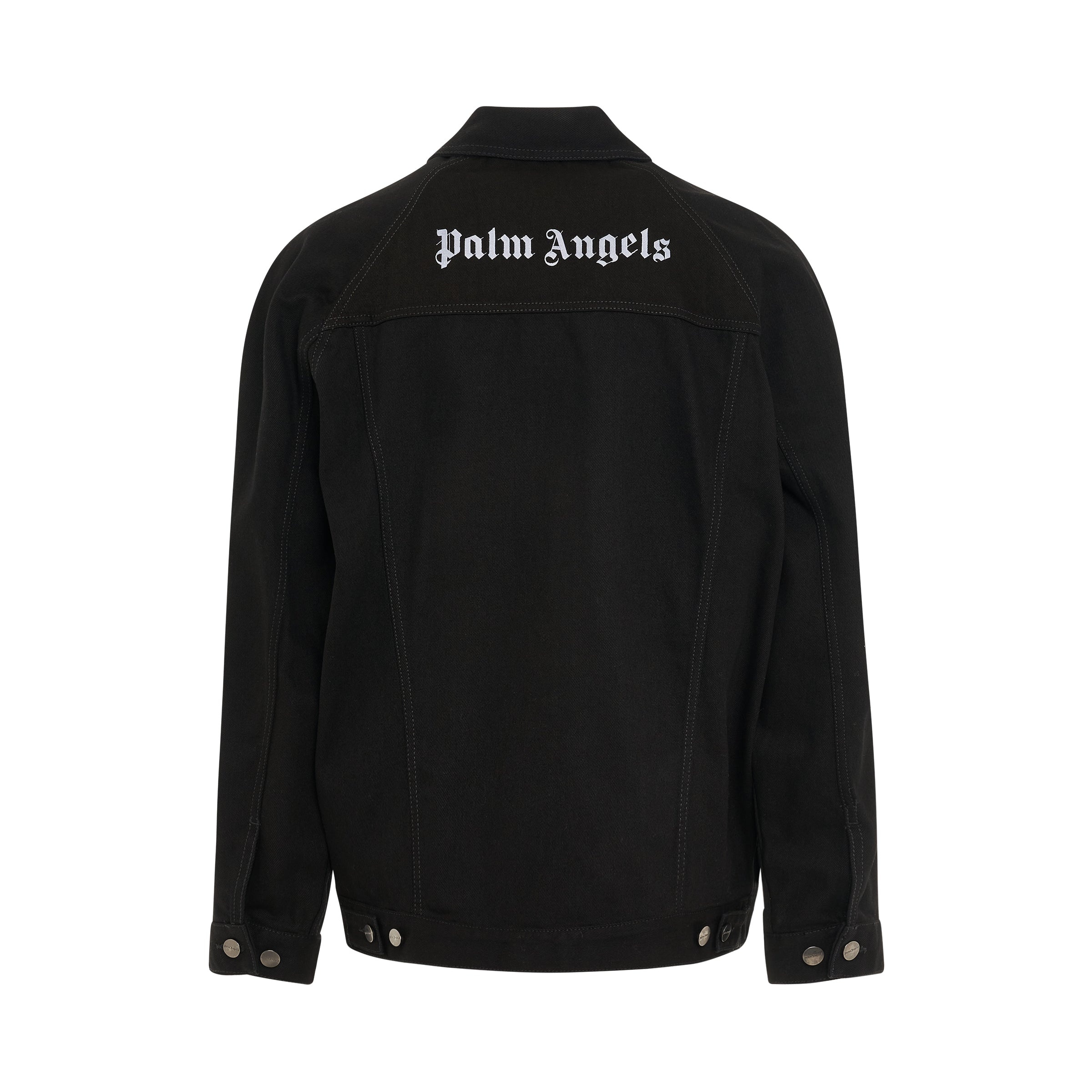 Logo Embroidered Denim Jacket in Black/White - 4