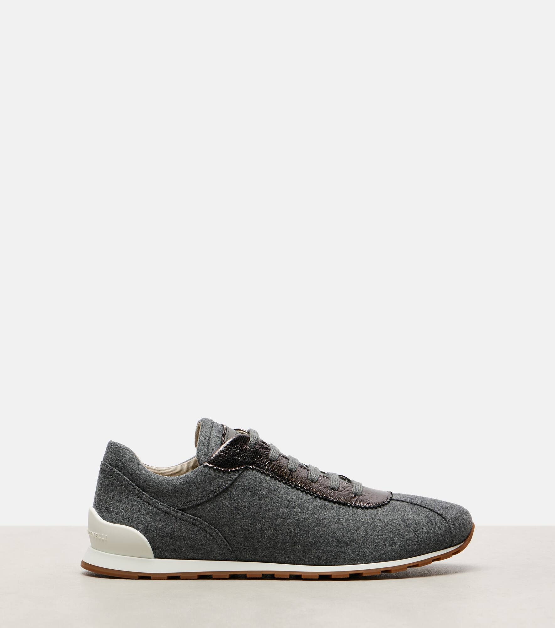 Leather-trimmed felt sneakers - 4