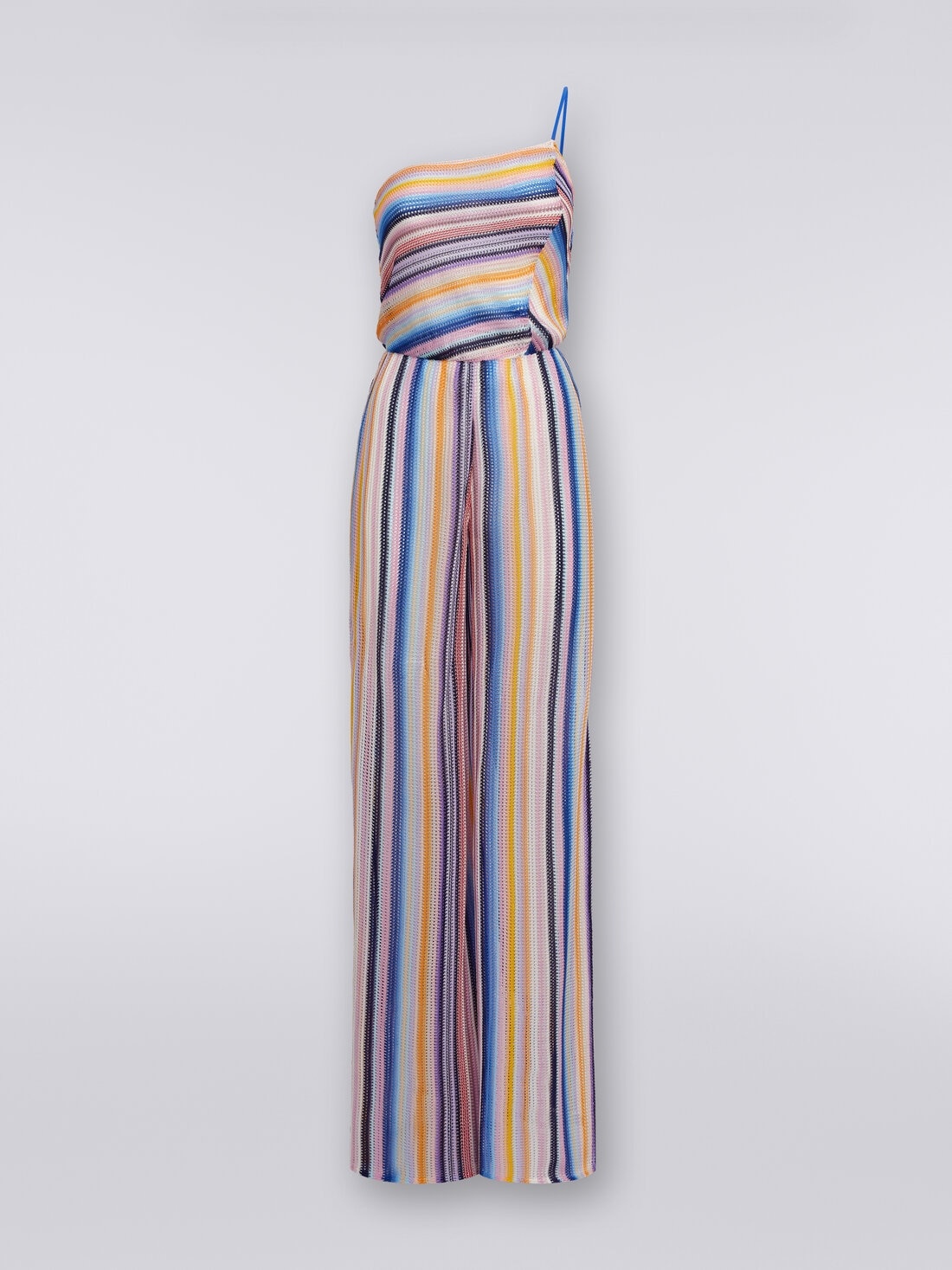 One-shoulder jumpsuit in striped crochet - 1
