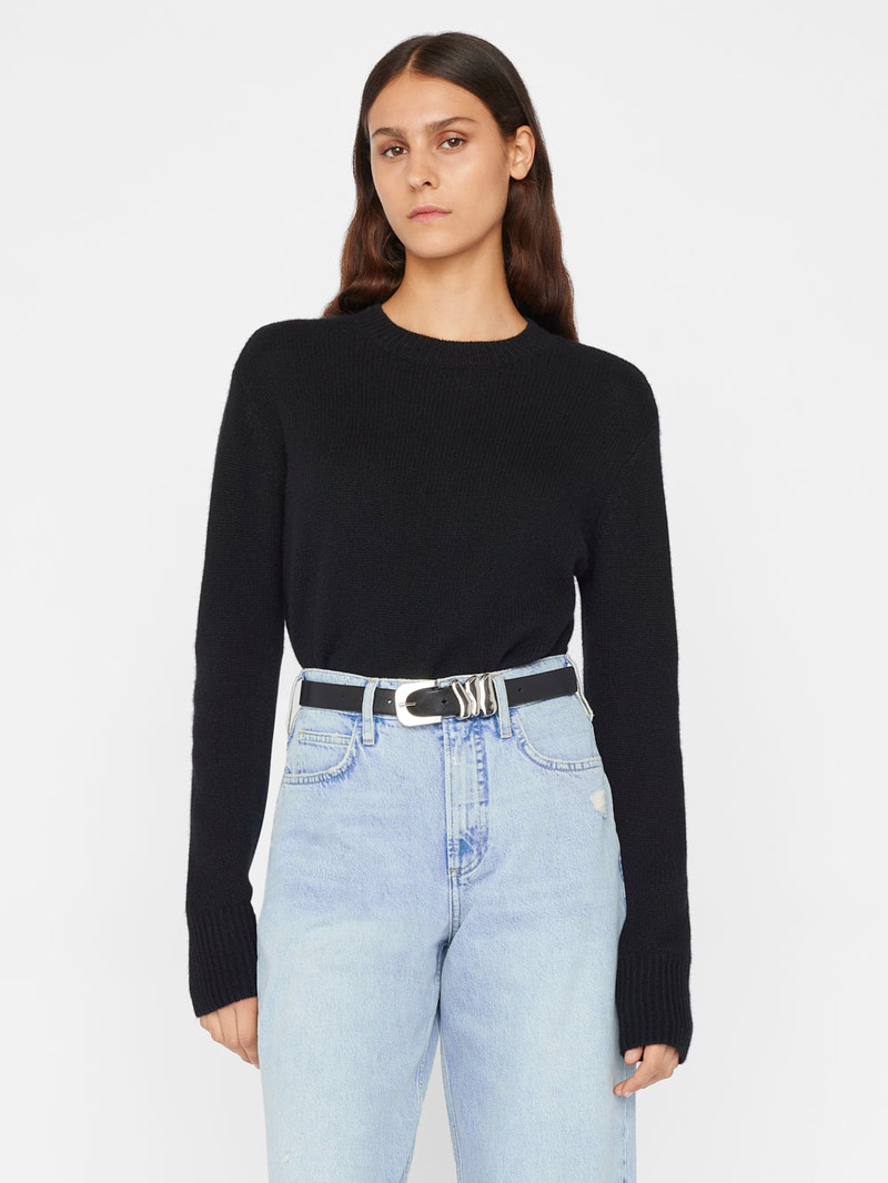 FRAME Cashmere Clean Crew in Noir outlook