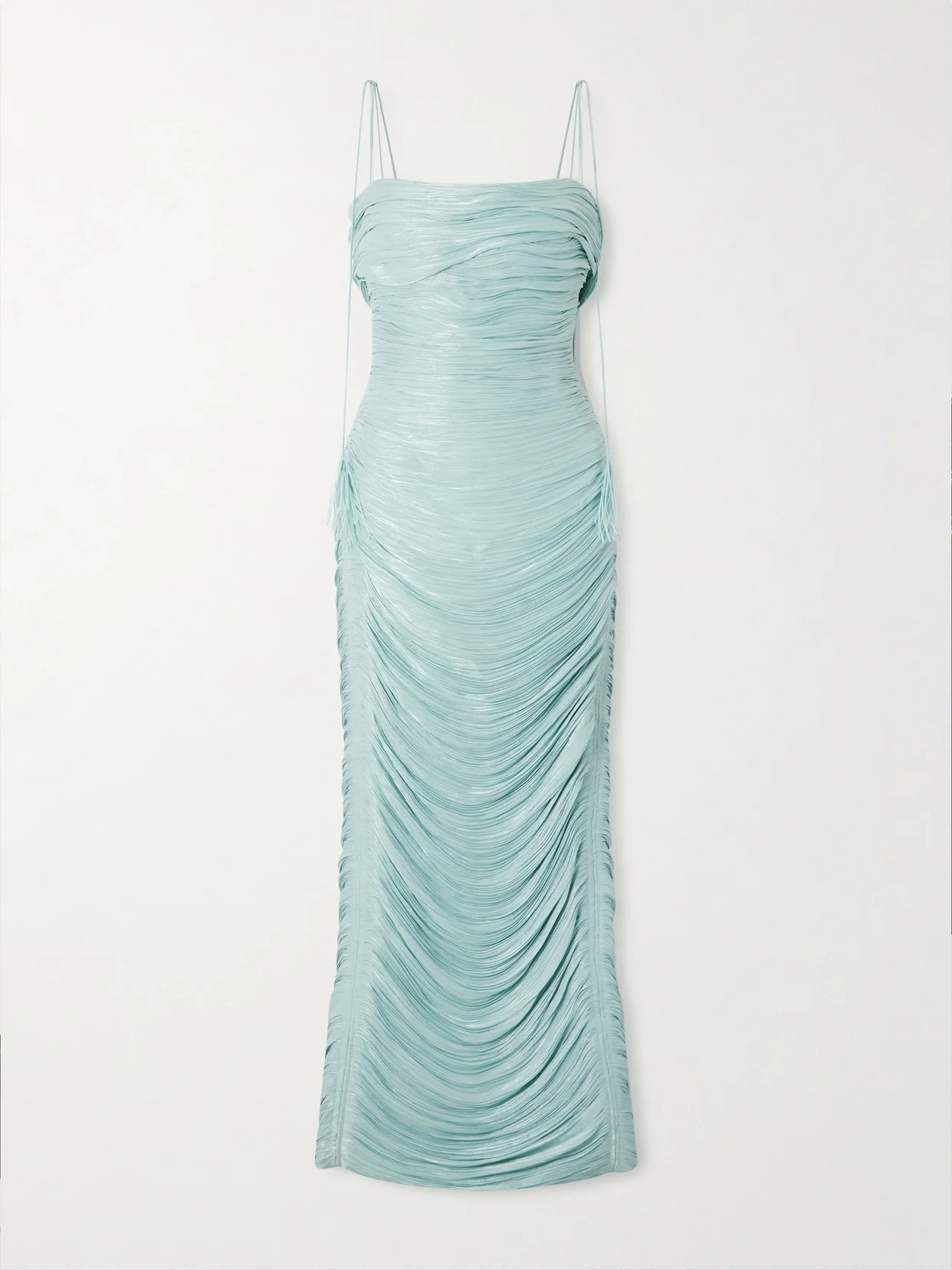 Ruched Pleated Satin Gown - 1