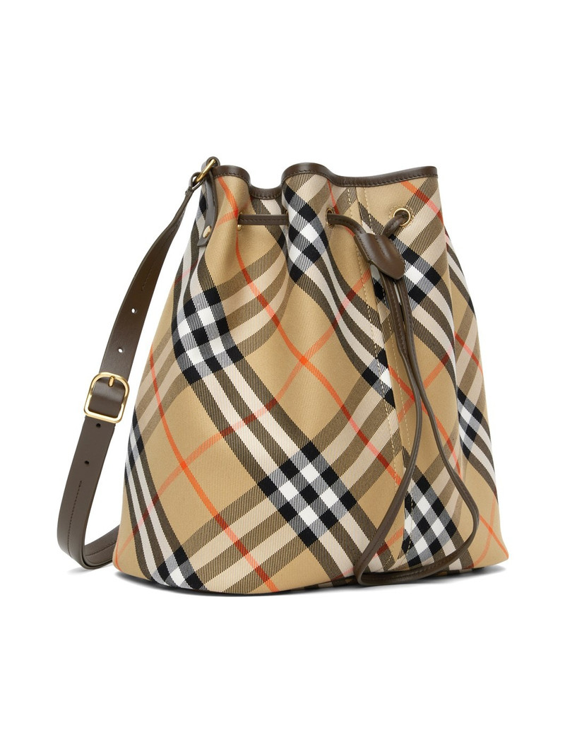 Burberry Beige Jacquard Check Drawstring Bucket Bag outlook