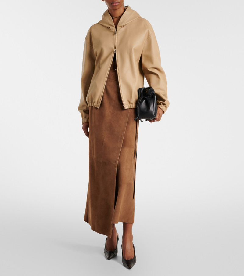 NOUR HAMMOUR Leo leather zip-up hoodie outlook