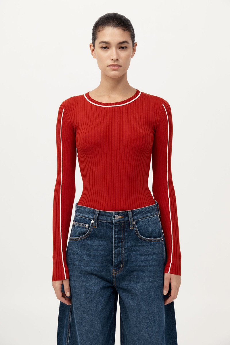 Fine Line Long Sleeve Top - Red / Off White 2