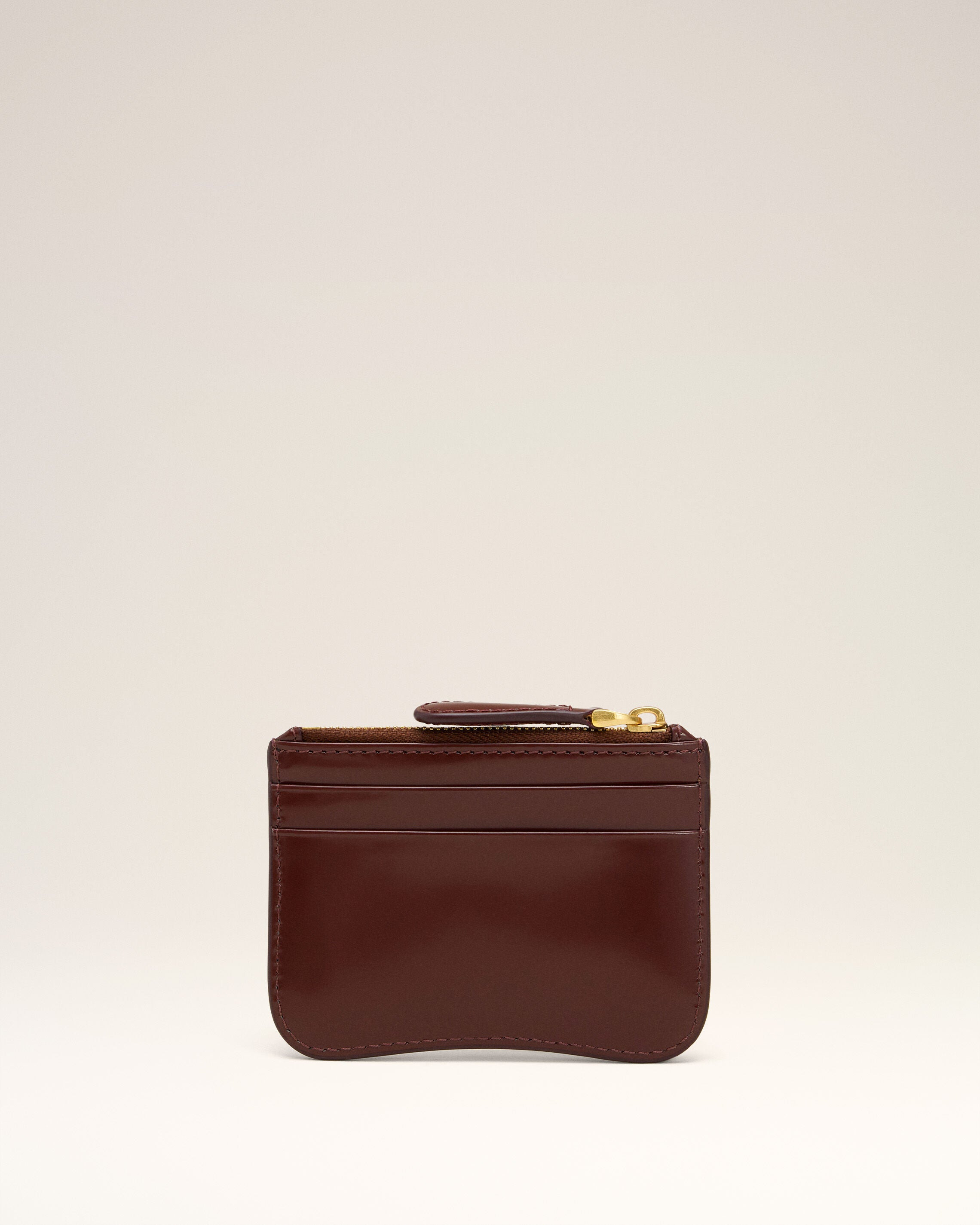 BURGUNDY GLAZED LEATHER PARIS PARIS ZIPPED CARD HOLDER - 2
