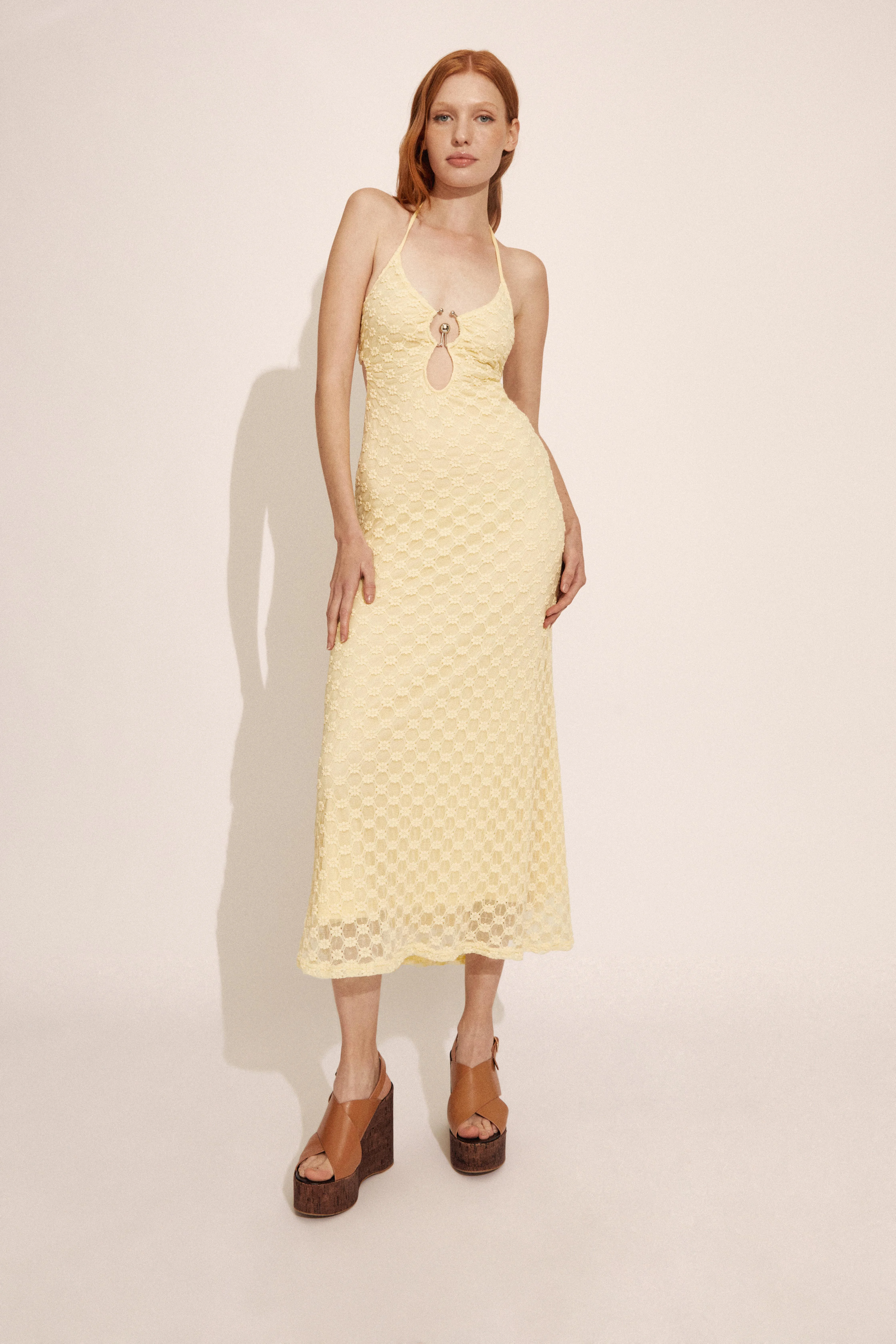 Rosala Halter Lace Maxi Dress In Canary Yellow - 1