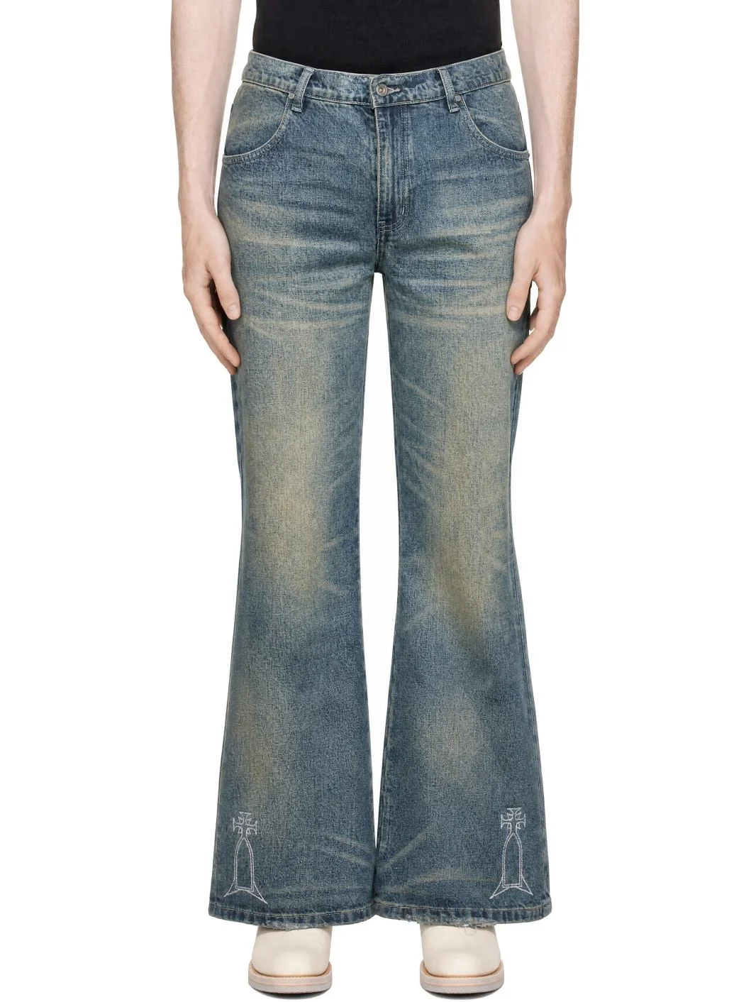 Blue Demi Flare Fit Median Embroidery Jeans - 1