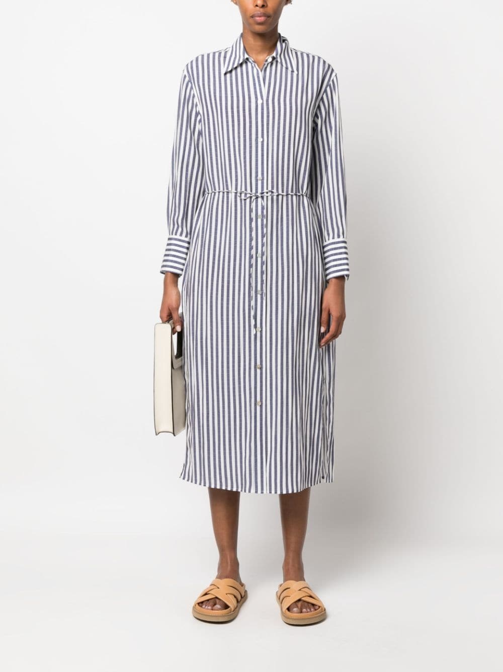 striped belted midi shirt dress - 2