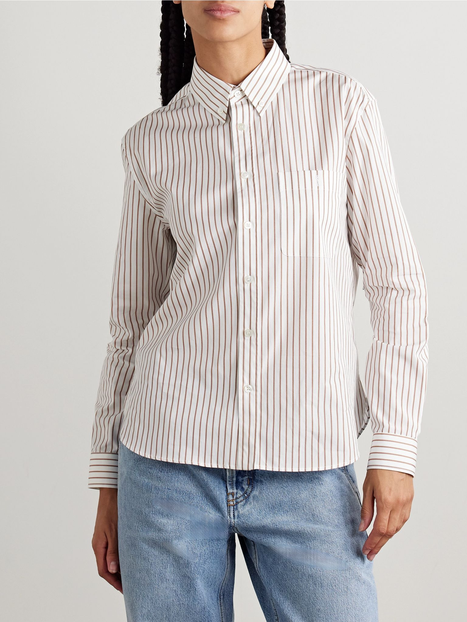 Striped cotton-poplin shirt White - 3