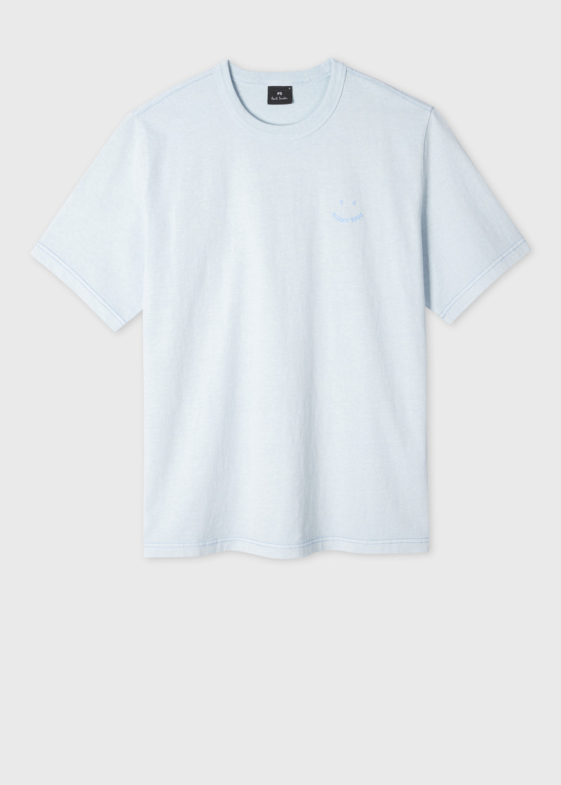 Pale Blue Pigment Dyed 'Happy' T-Shirt 1