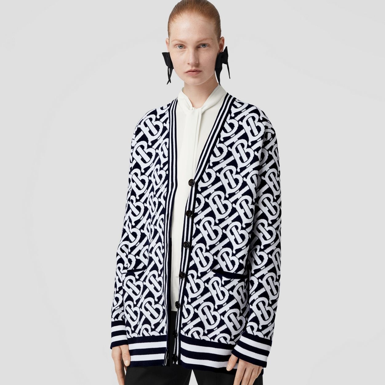 Monogram Wool Blend Jacquard Oversized Cardigan - 2