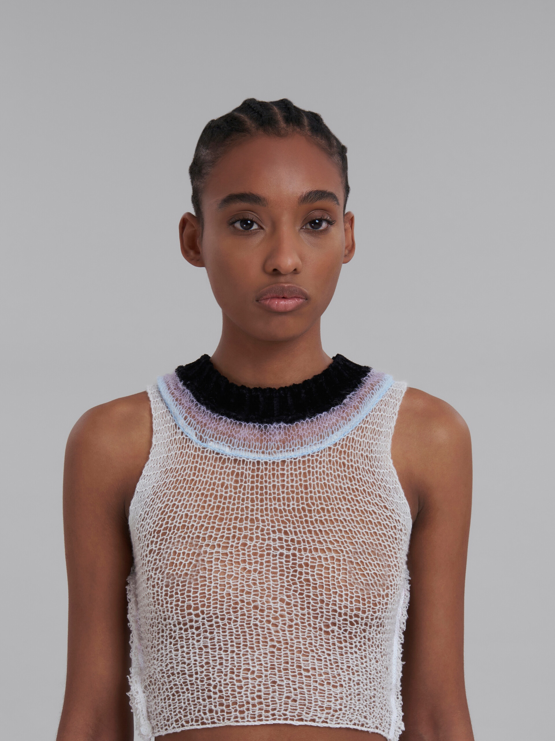 WHITE MESH WOOL AND CASHMERE TANK TOP WITH CUTOUT - 4