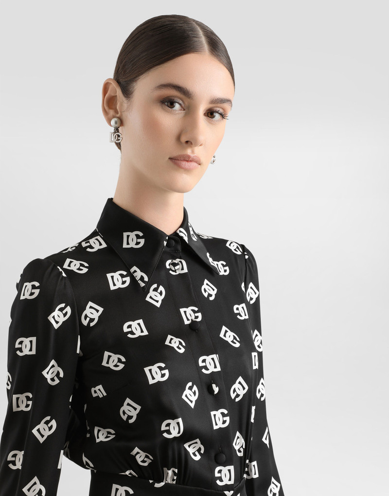 Charmeuse calf-length dress with all-over DG print 5
