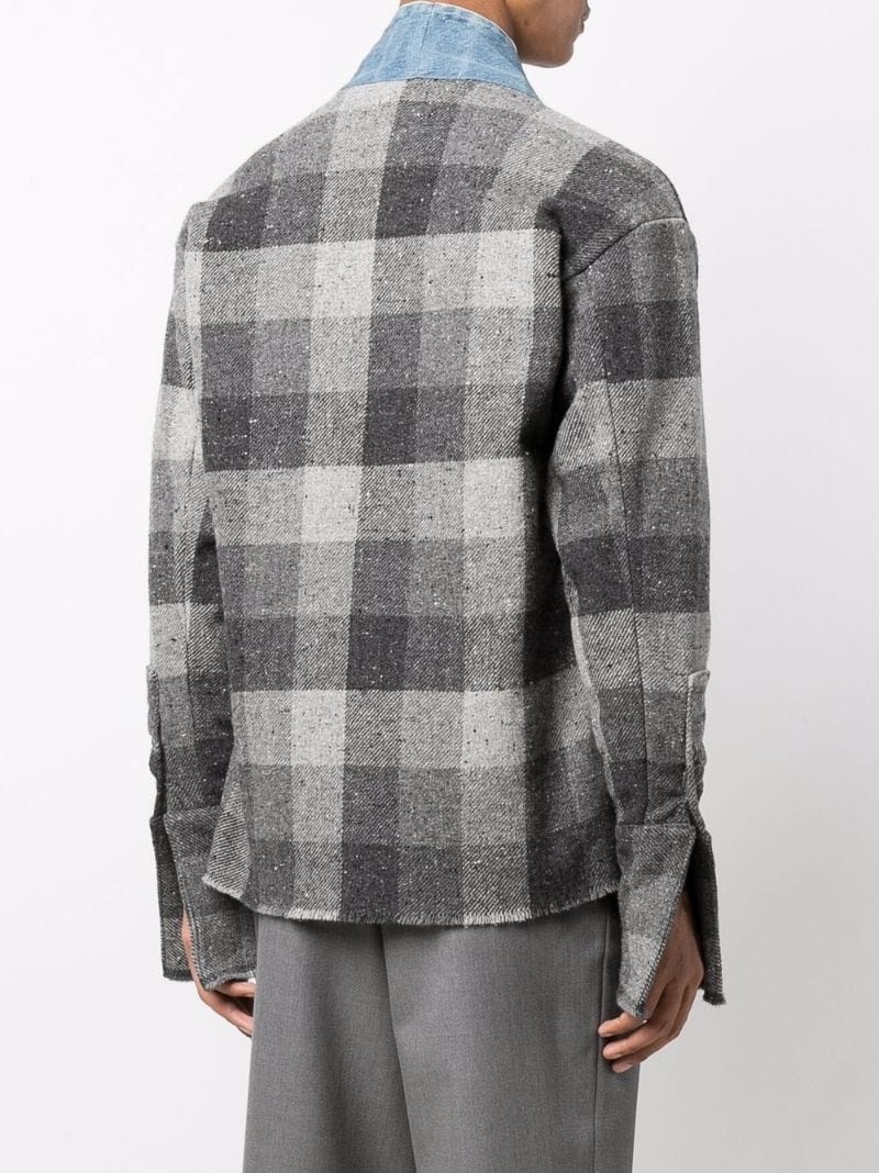 denim-trim checked shirt jacket - 4