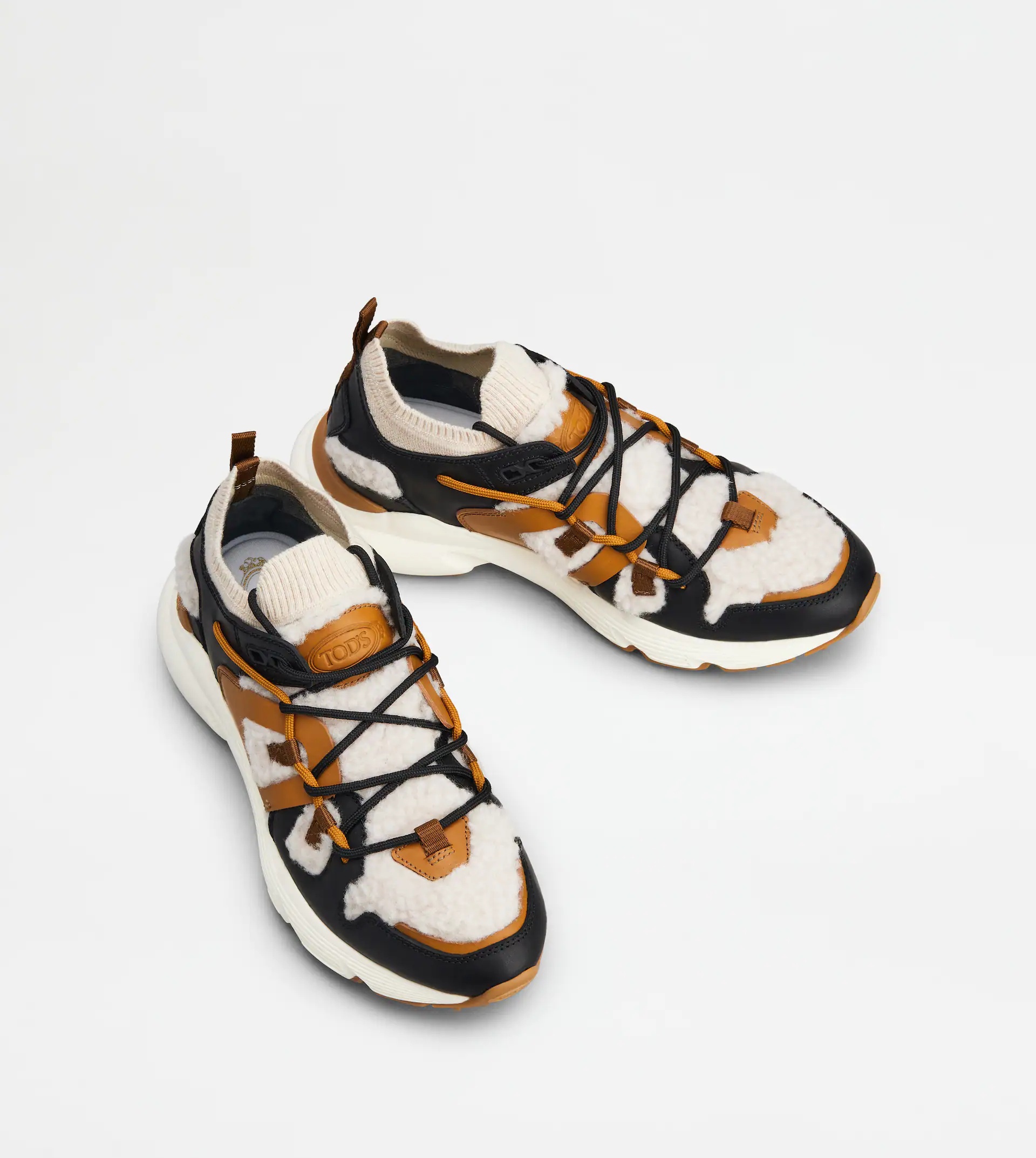 SNEAKERS IN LEATHER AND WOOL - BLACK, BROWN, OFF WHITE - 3