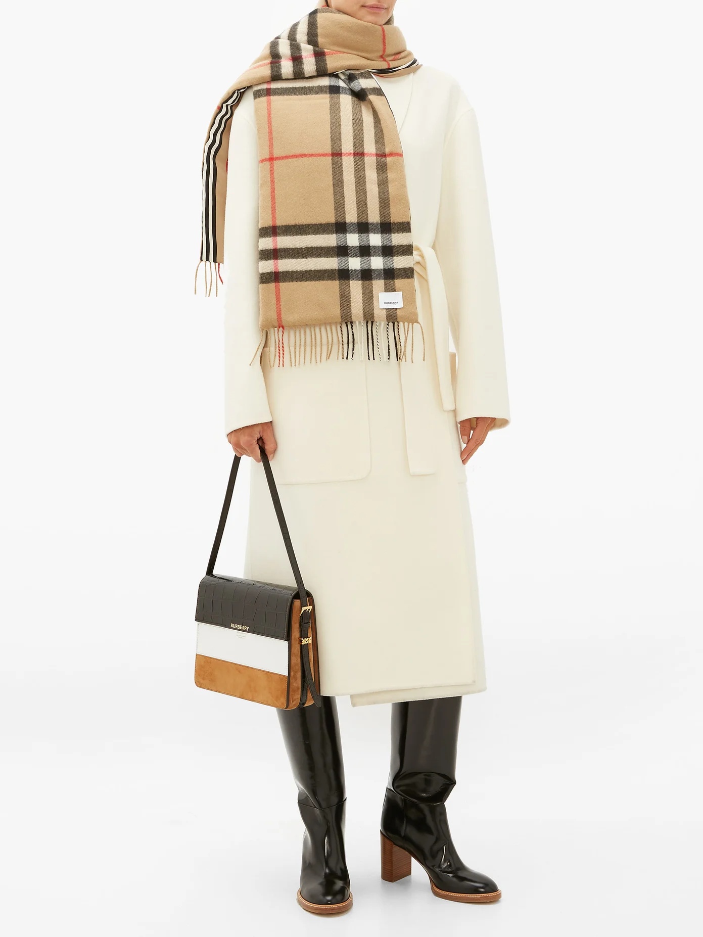 Check & Icon stripe padded cashmere and silk scarf - 2