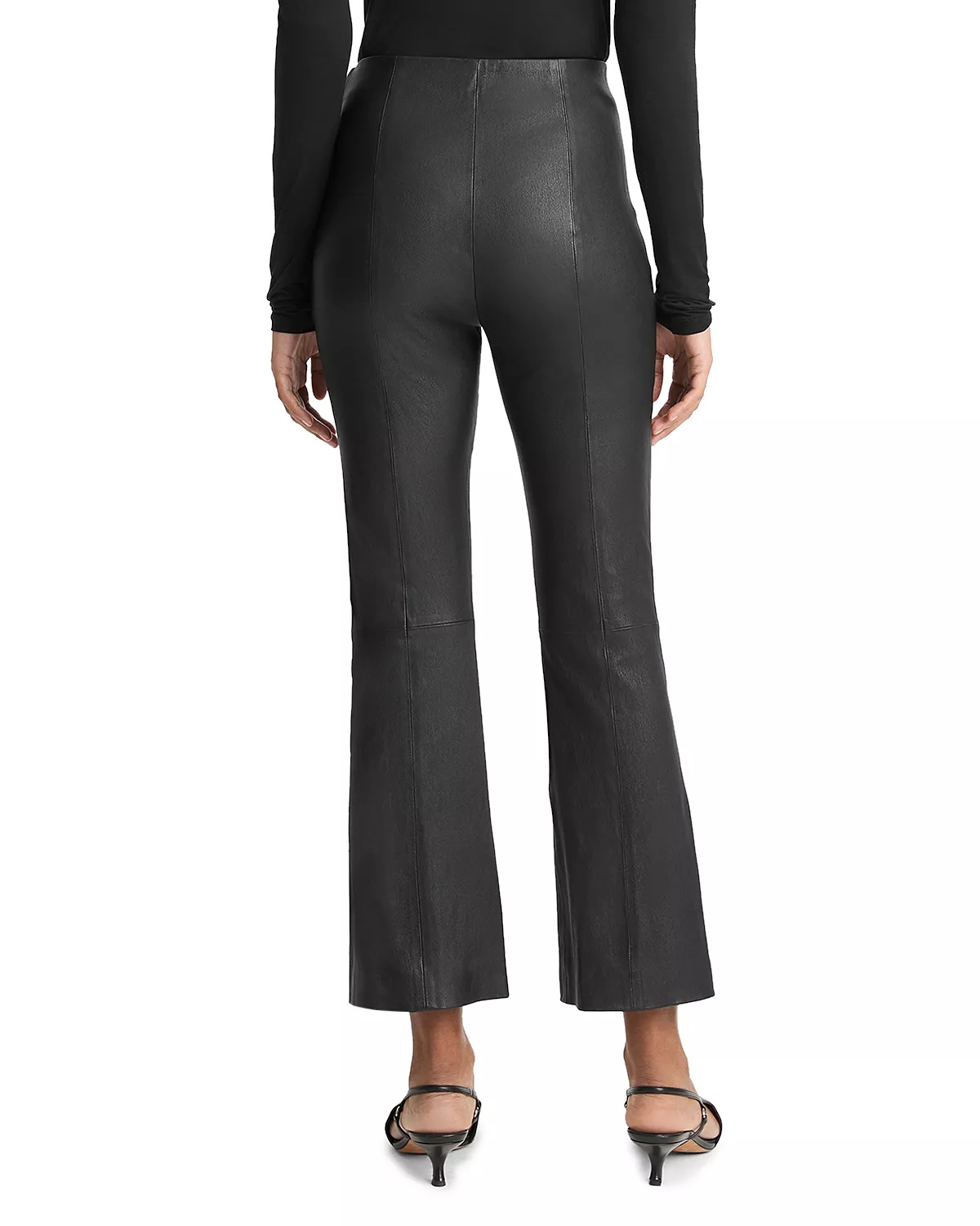 Stretch Leather Cropped Flare Pants - 3