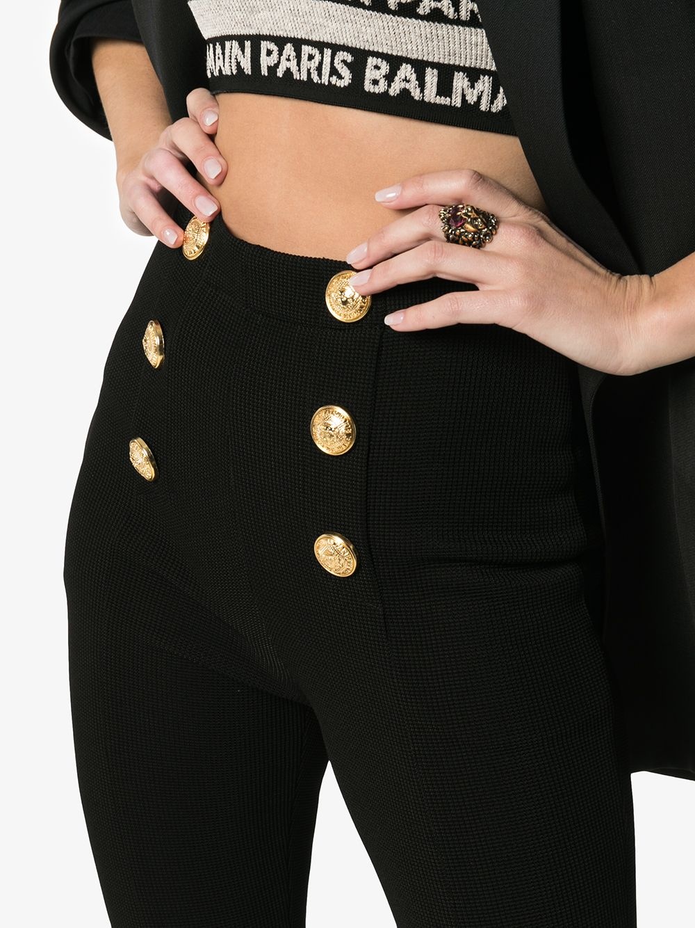 high waist button detail cropped flares - 5